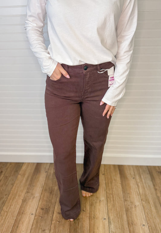 Tummy Control High Rise Straight Leg Denim - Brown