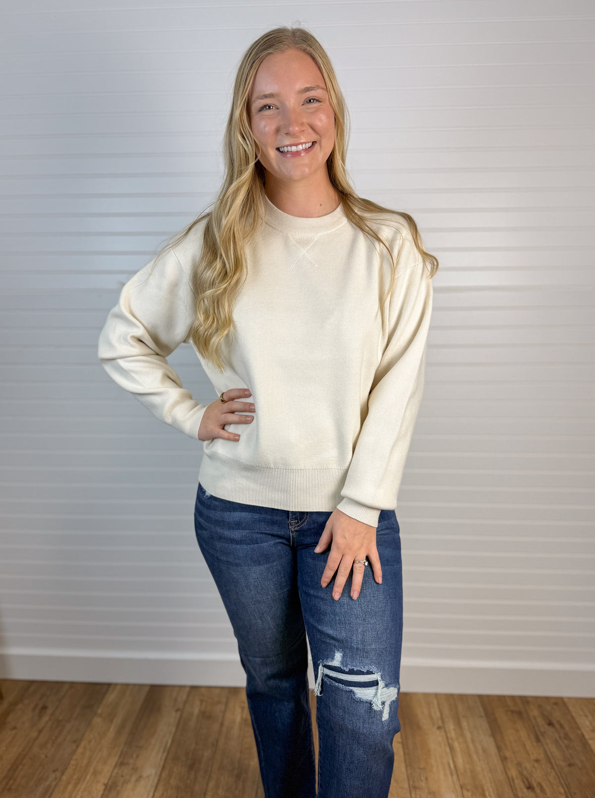 Ribbed Knit Pullover Sweater - Vanilla