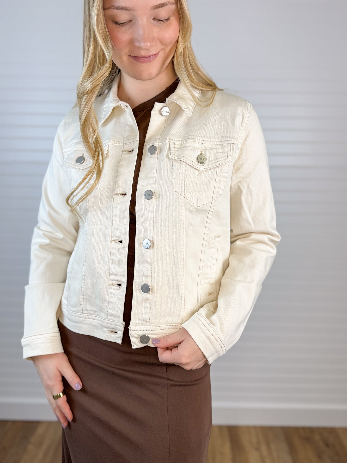 Vintage Washed Denim Jacket - Ivory