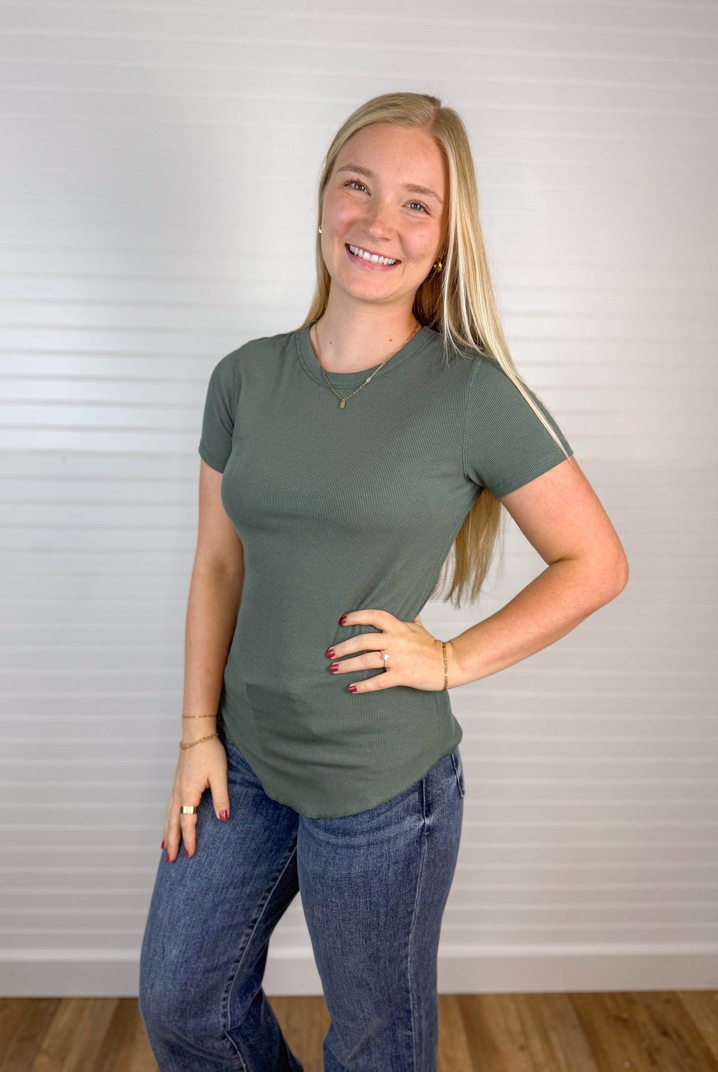 Ribbed Knit Basic T-Shirt (2 colors)