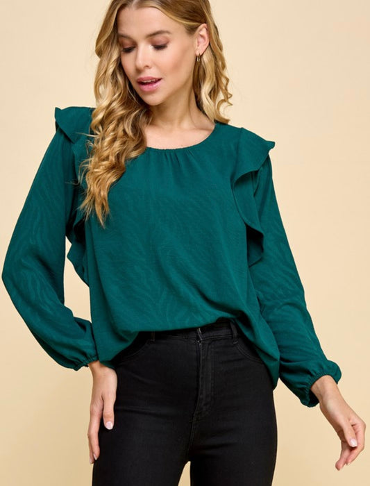 Texturized Jacquard Top - Hunter Green