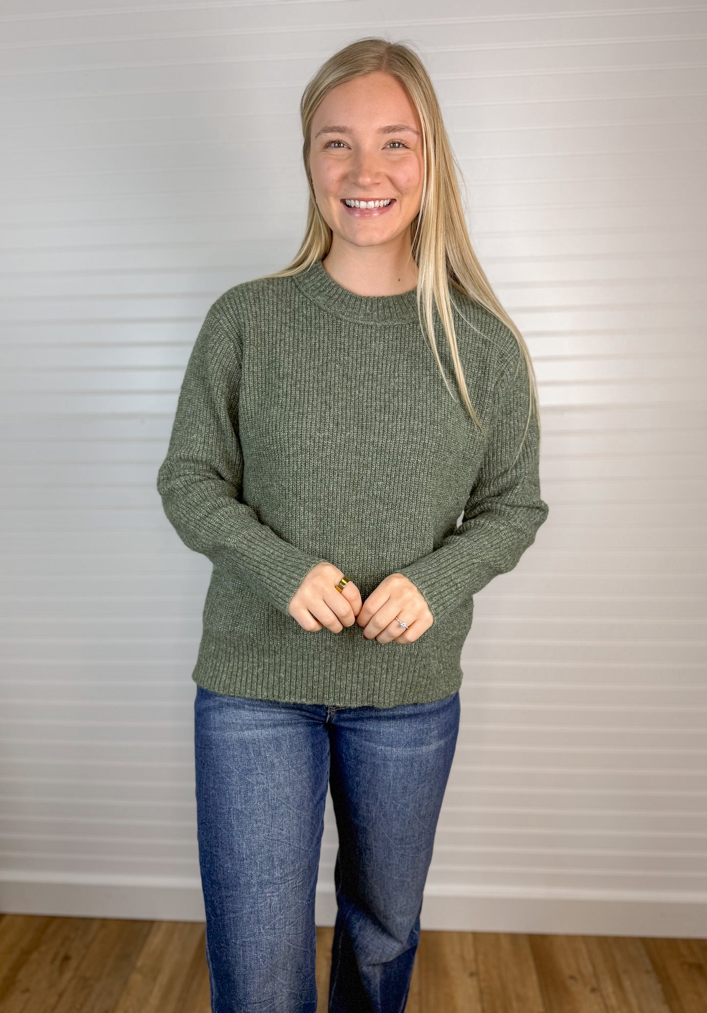 Soft Knit Crewneck Sweater - Dark Sage