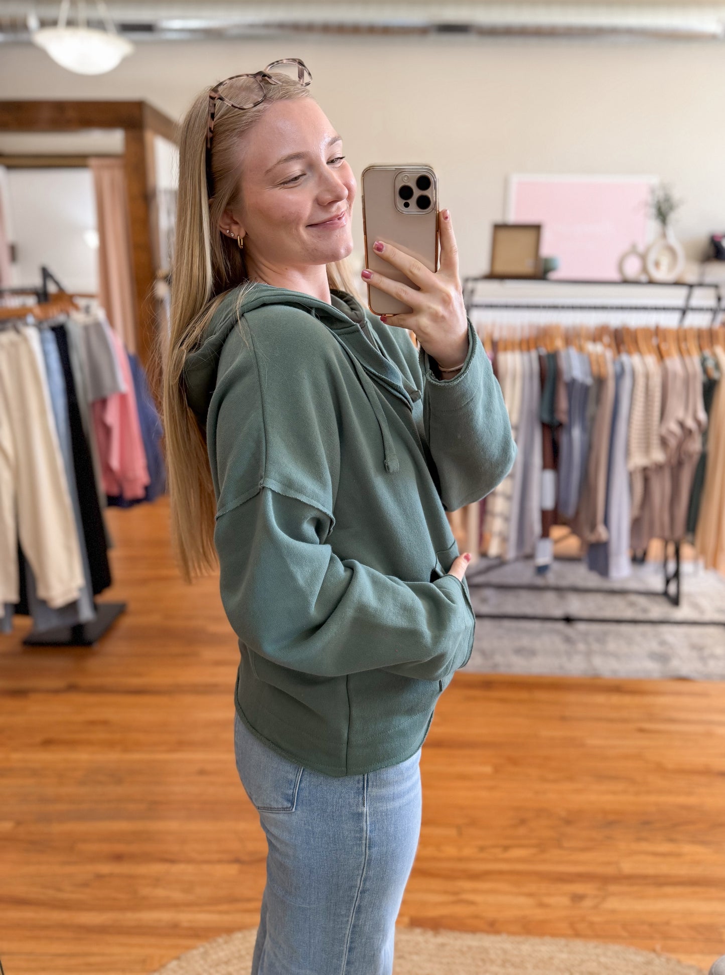 Cotton V-Neck Sweatshirt - Green