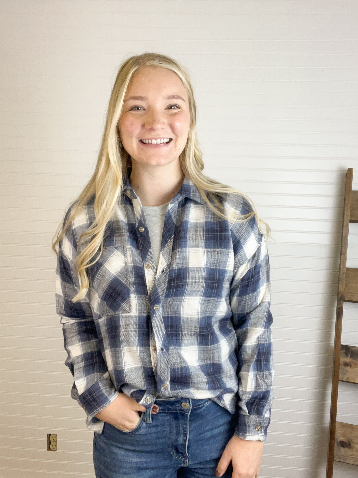 Plaid Button Down Flannel - Navy