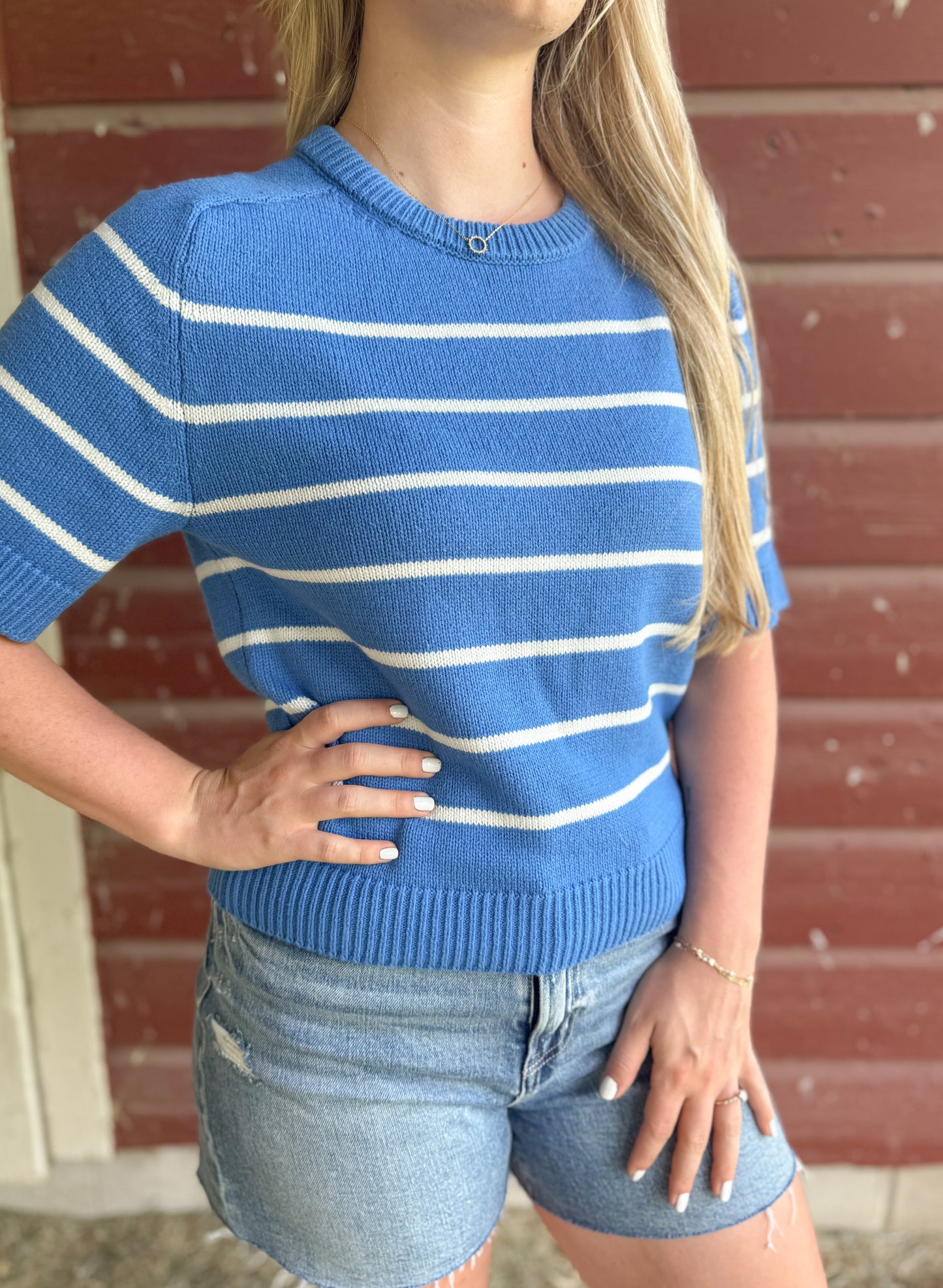 Essential Raglan Striped Sweater Top - Blue