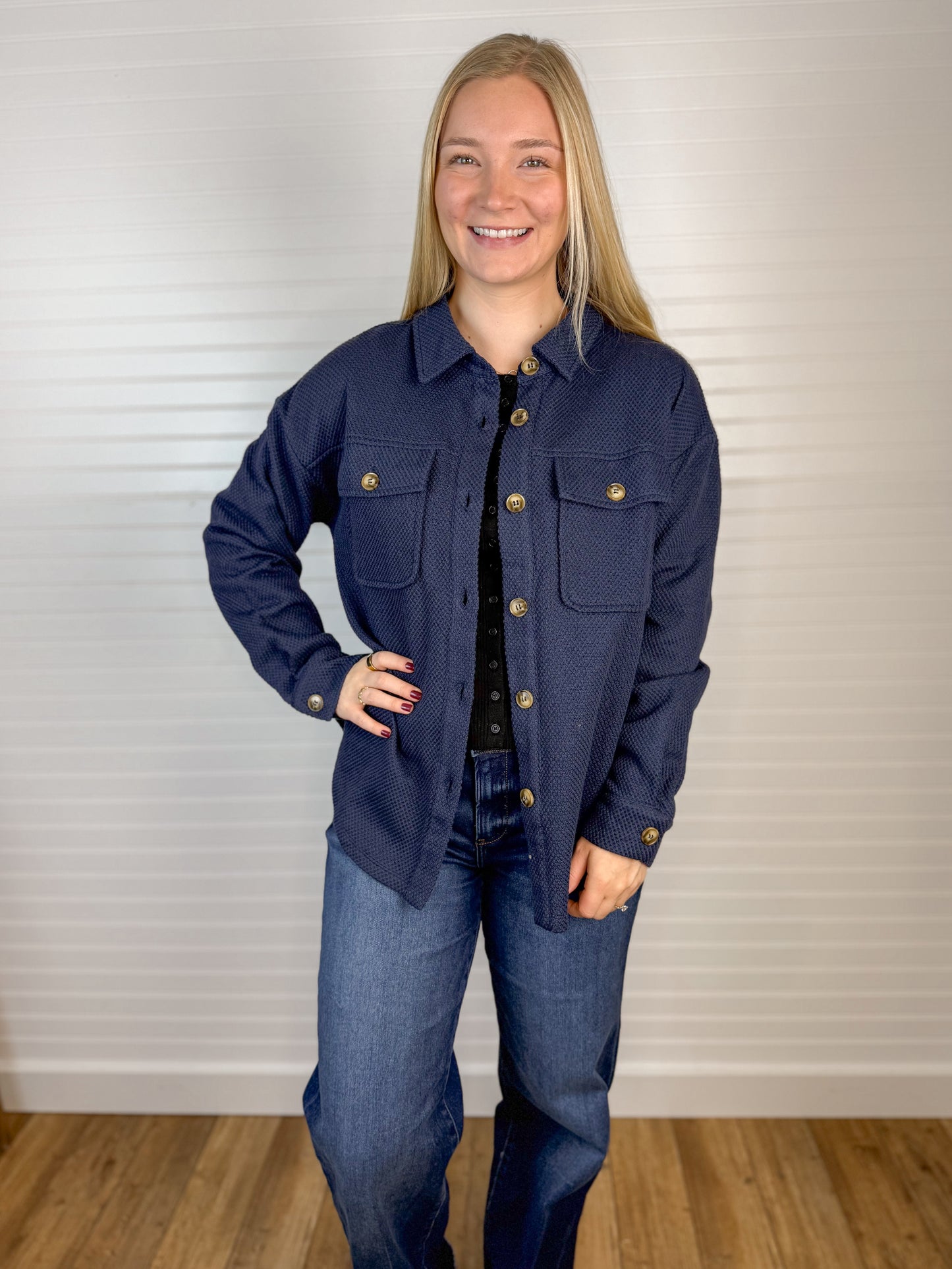 Weave Texture Button Down Shacket (2 colors)