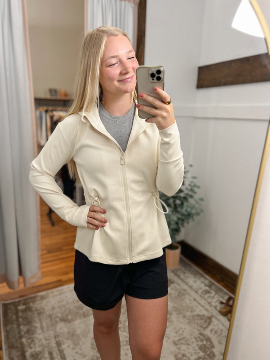 Ribbed Adjustable Waist Jacket - Natural