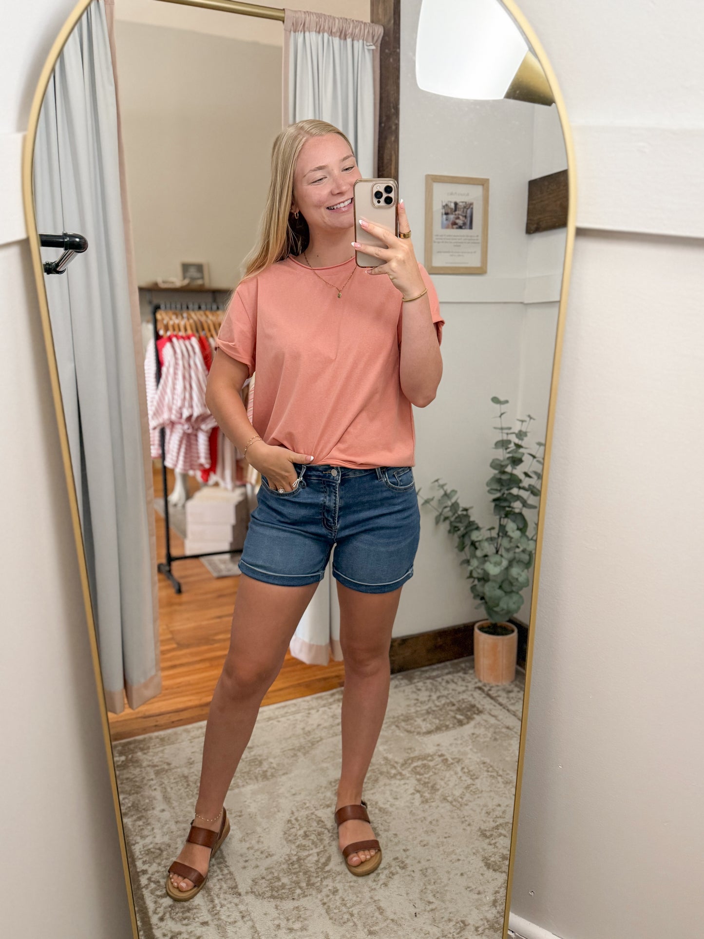 High Rise Soft Cuffed Denim Shorts - Medium Wash