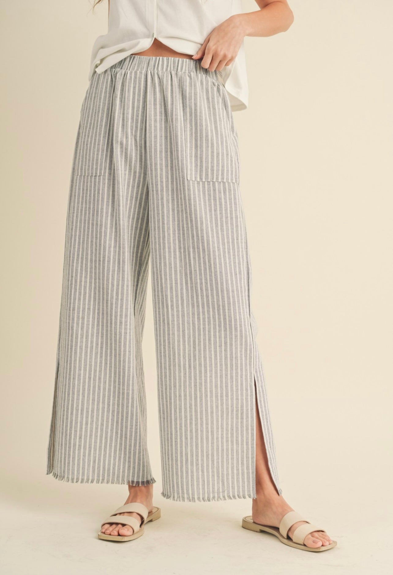 Striped Linen Pants - Cloud