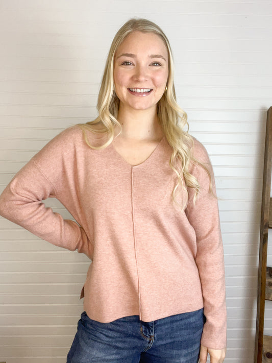 Relaxed V-Neck Sweater - Mauve