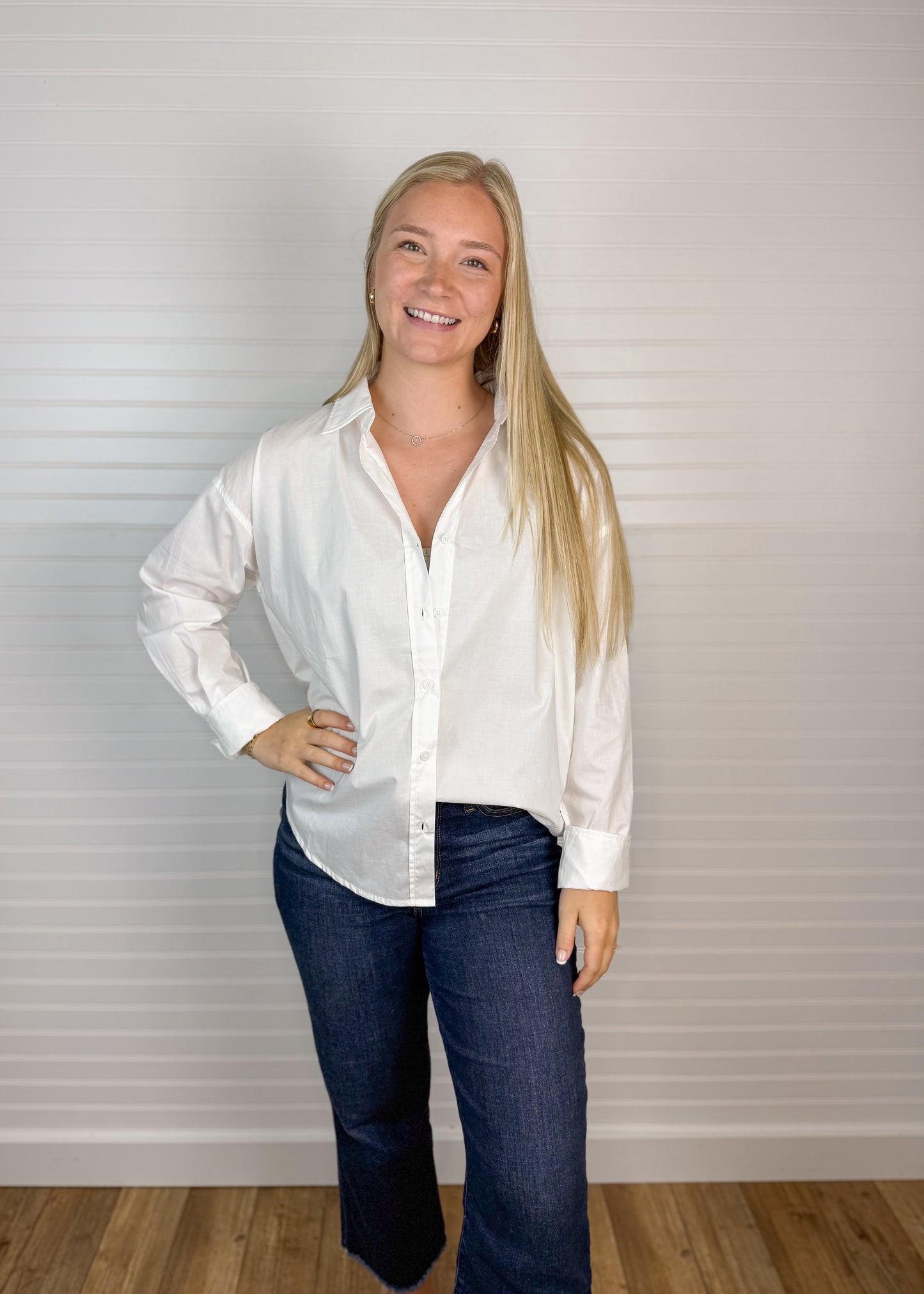 Oversized Peplum Button Down - White