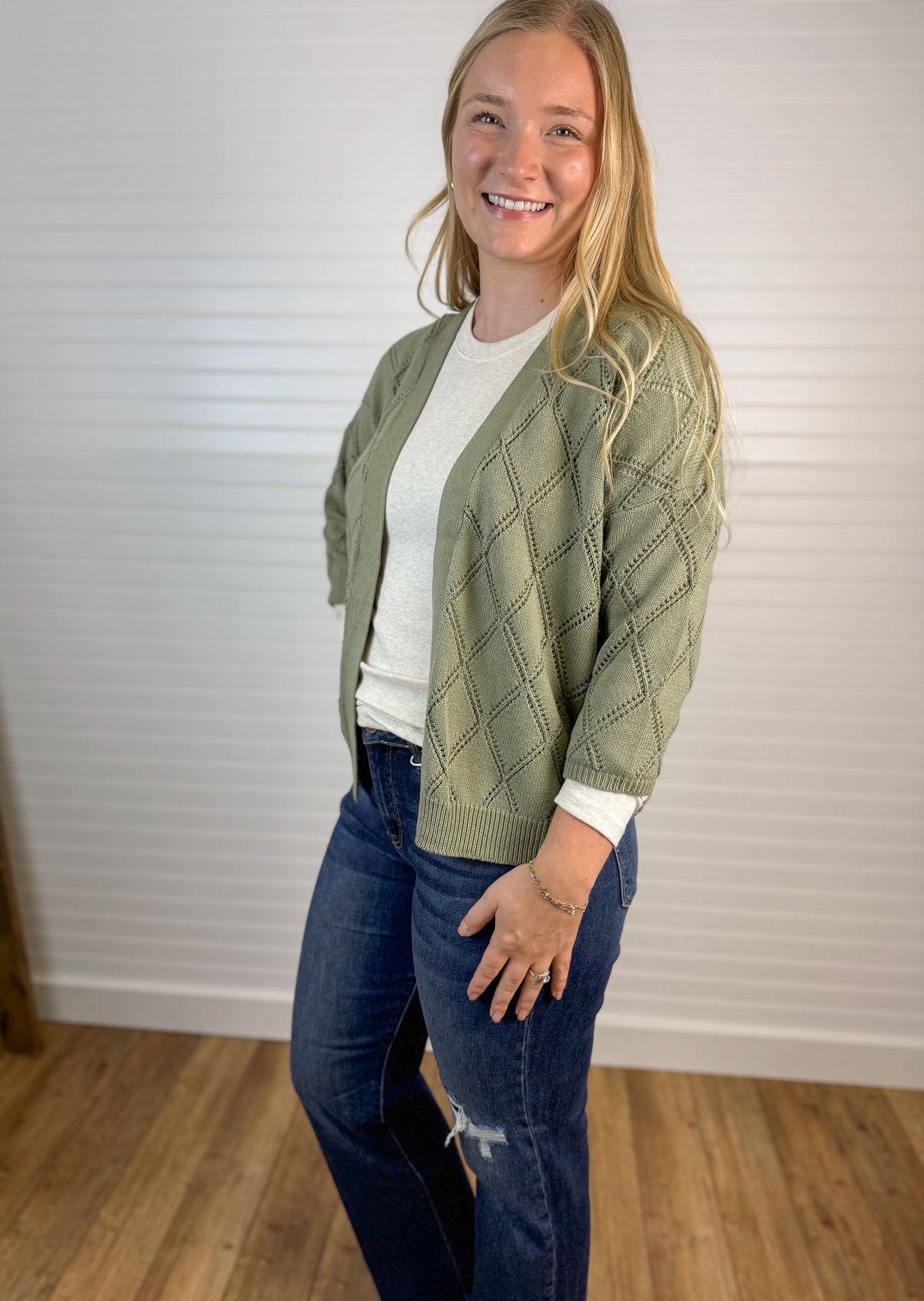 Pointelle Knit Cardigan - Spruce