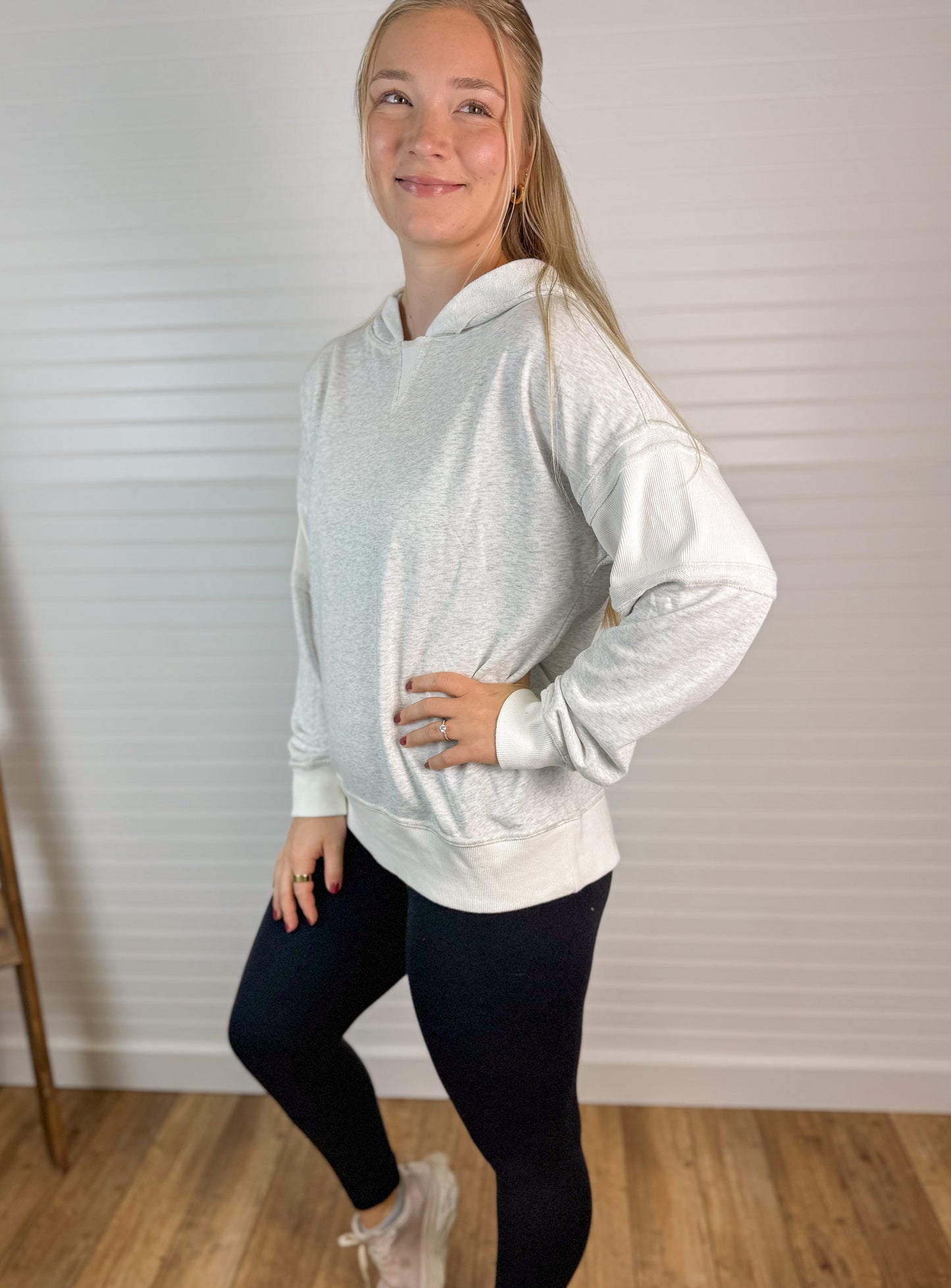 Contrast French Terry Pullover - Heather Grey