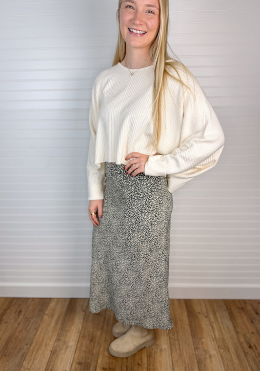 Foral Elastic Waist Midi Skirt - Hunter