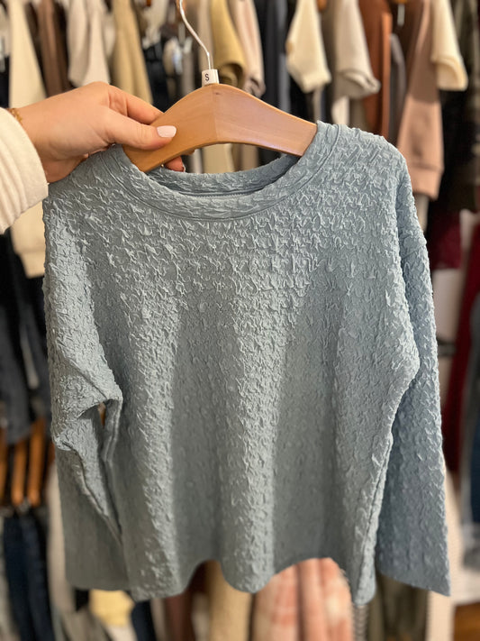 Abigail Textured Knit Top - Dusty Blue