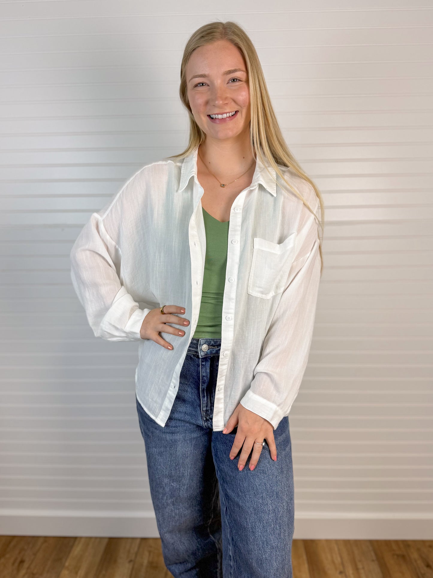 Soft Linen Blend Button Shirt - White