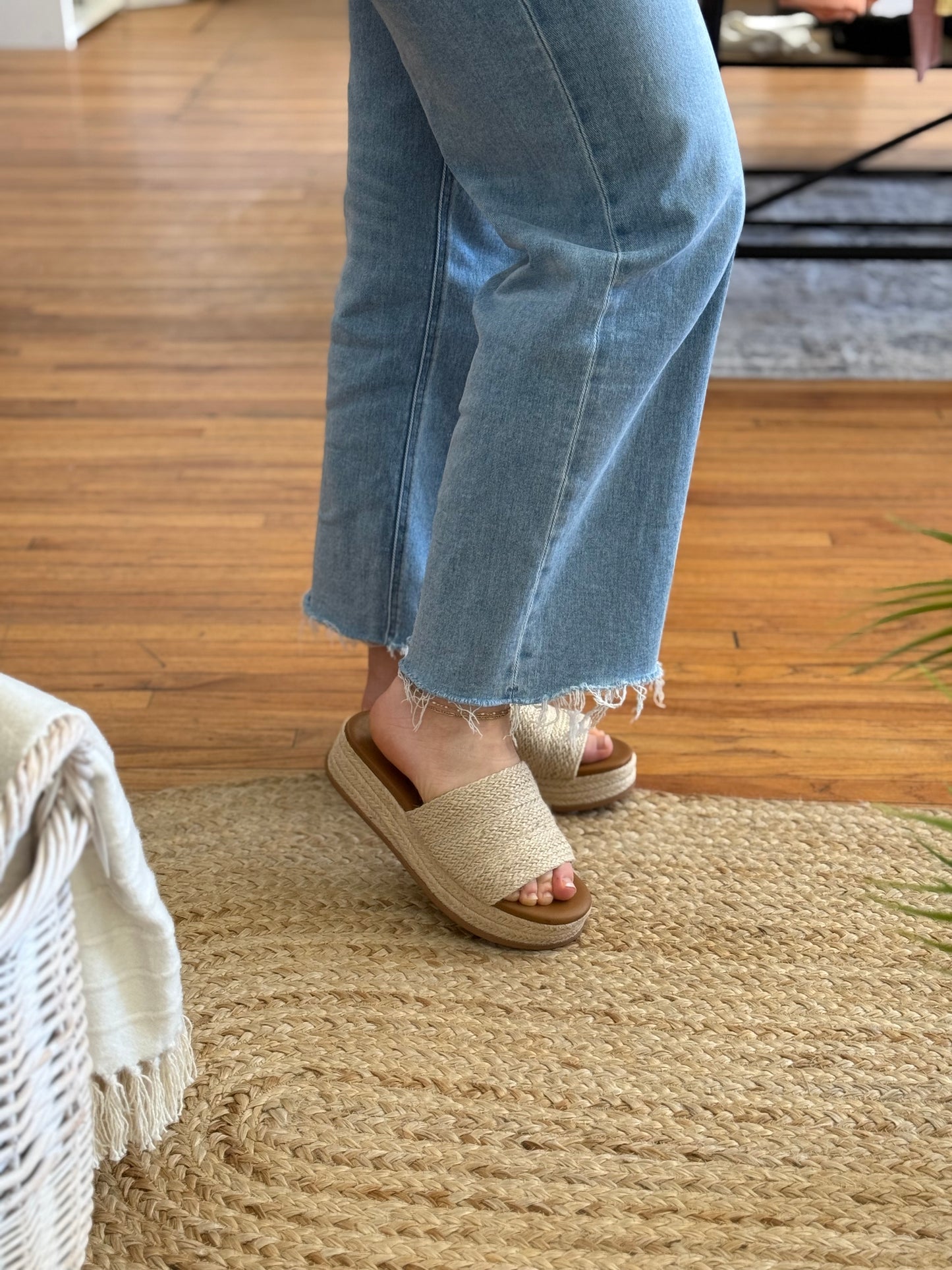 Natural Slip On Wedge Sandals