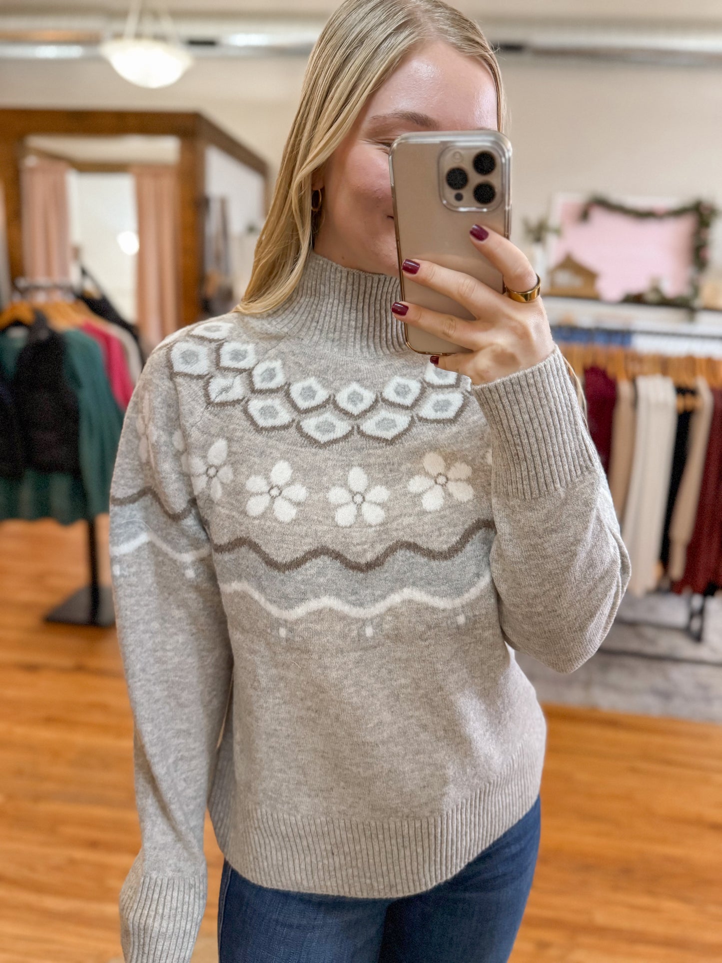 Nordic Mock Neck Sweater - Taupe