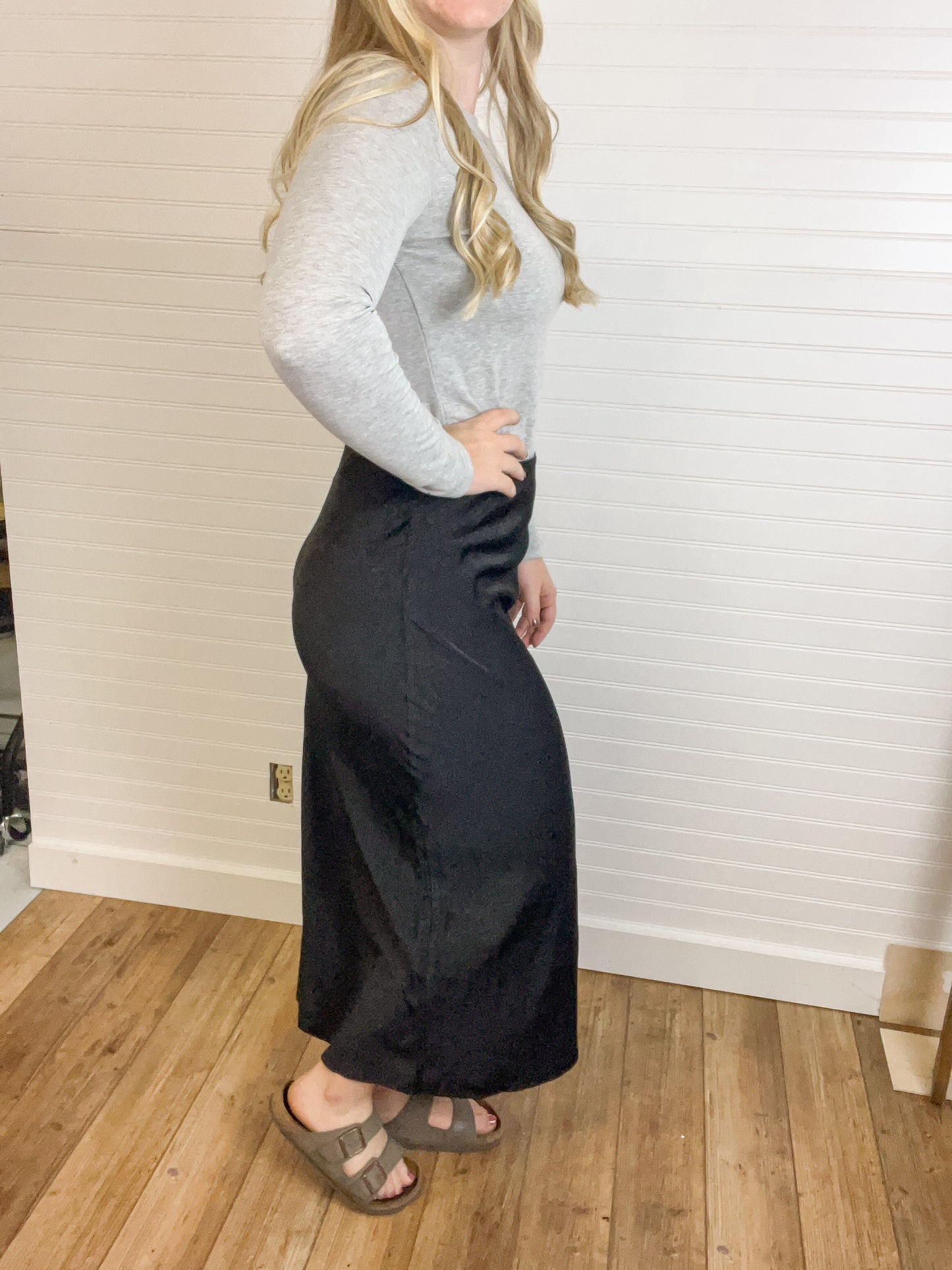 Crinkle Silk Maxi Skirt - Black