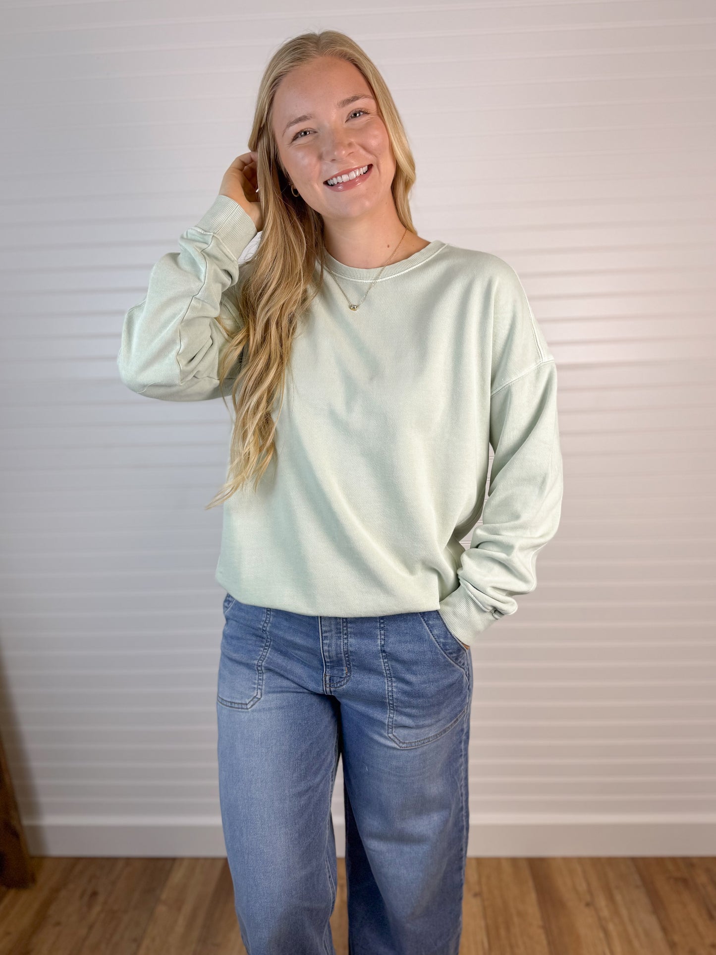 Garment Dye Cotton Terry Pullover - Mint