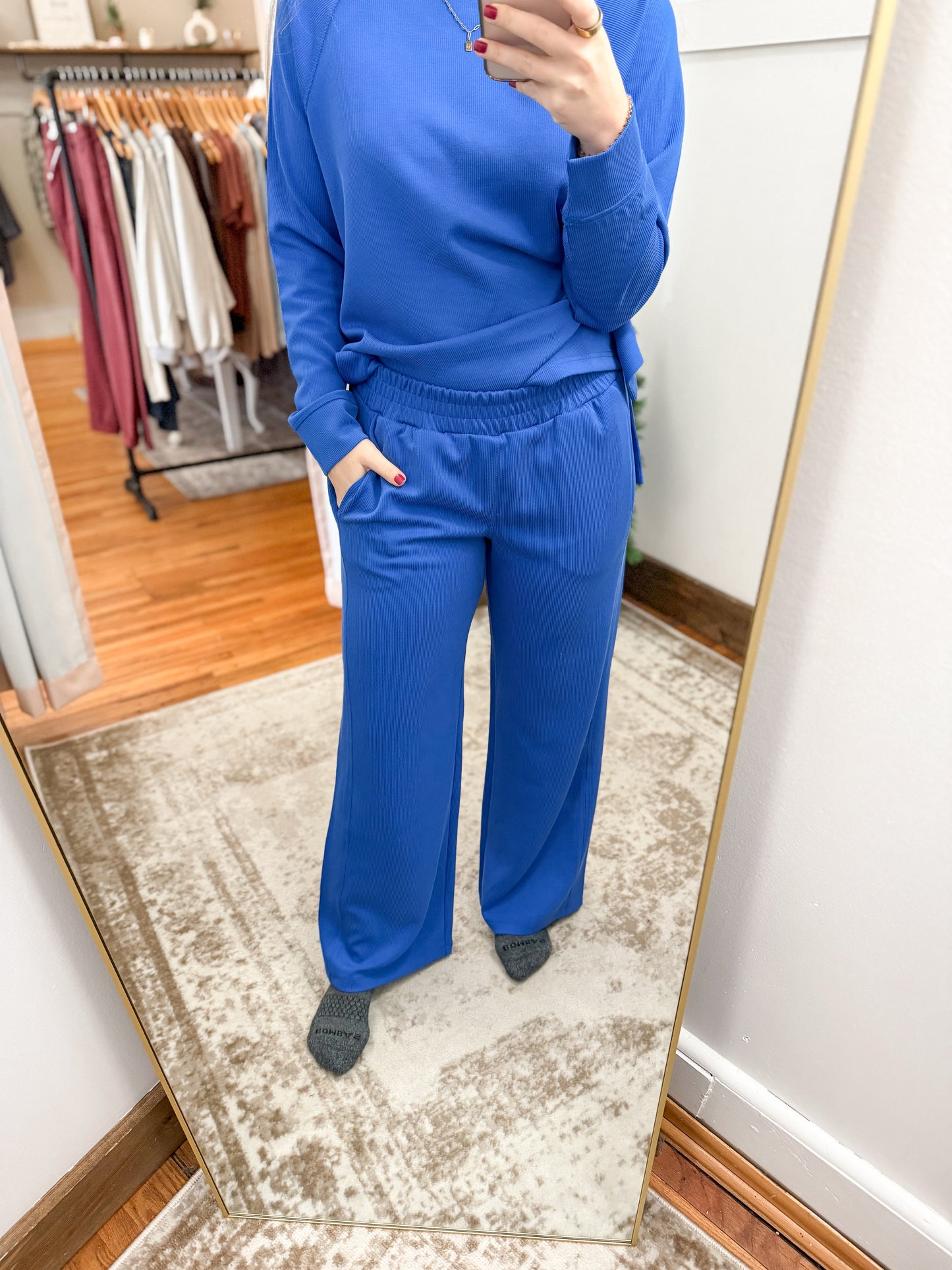 Luxe Ribbed Wide Leg Pants - Royal