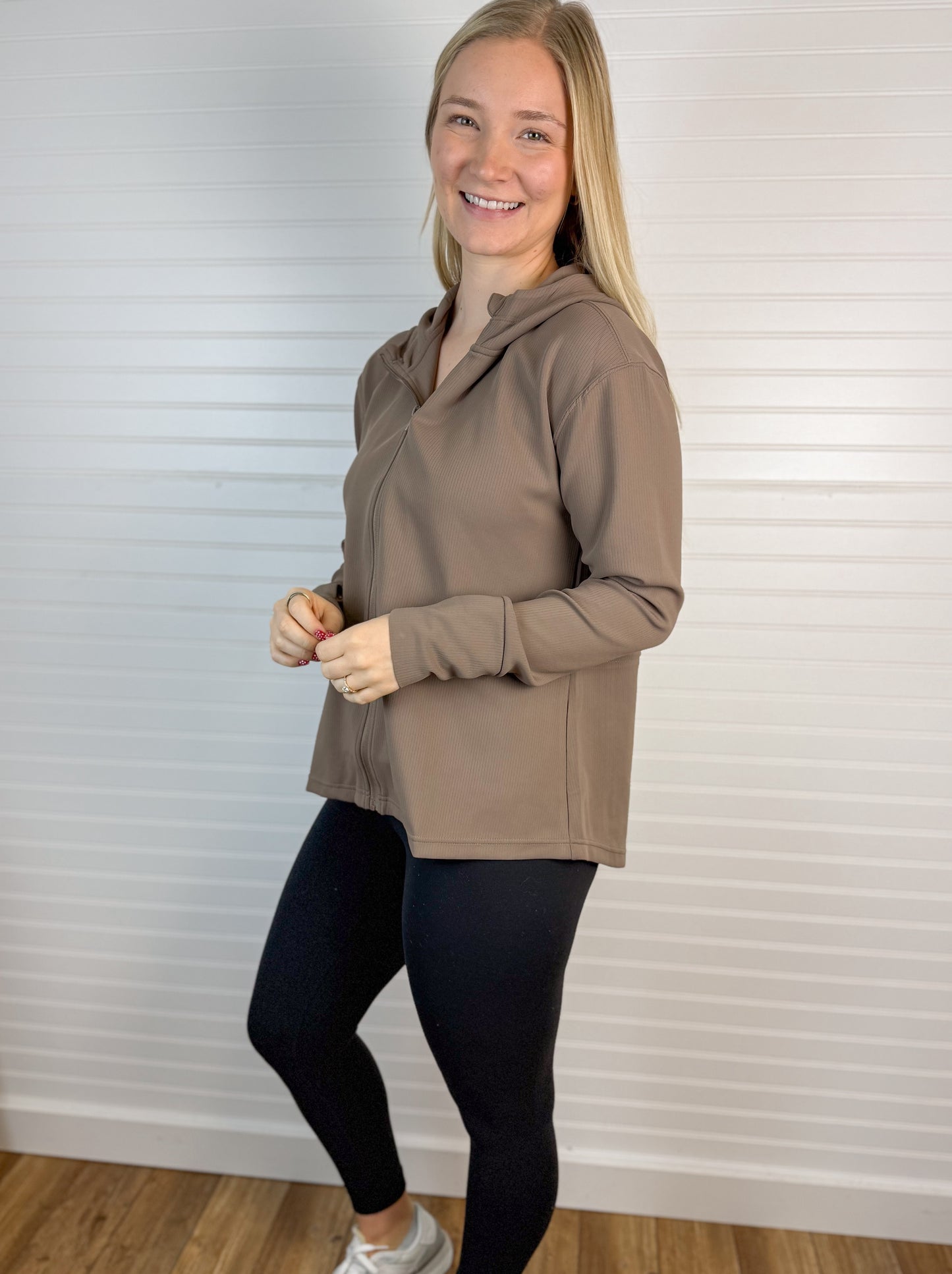 Ribbed Adjustable Waist Jacket - Mocha
