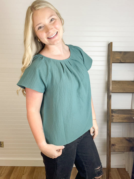 Open Back Butterfly Sleeve Top - Teal