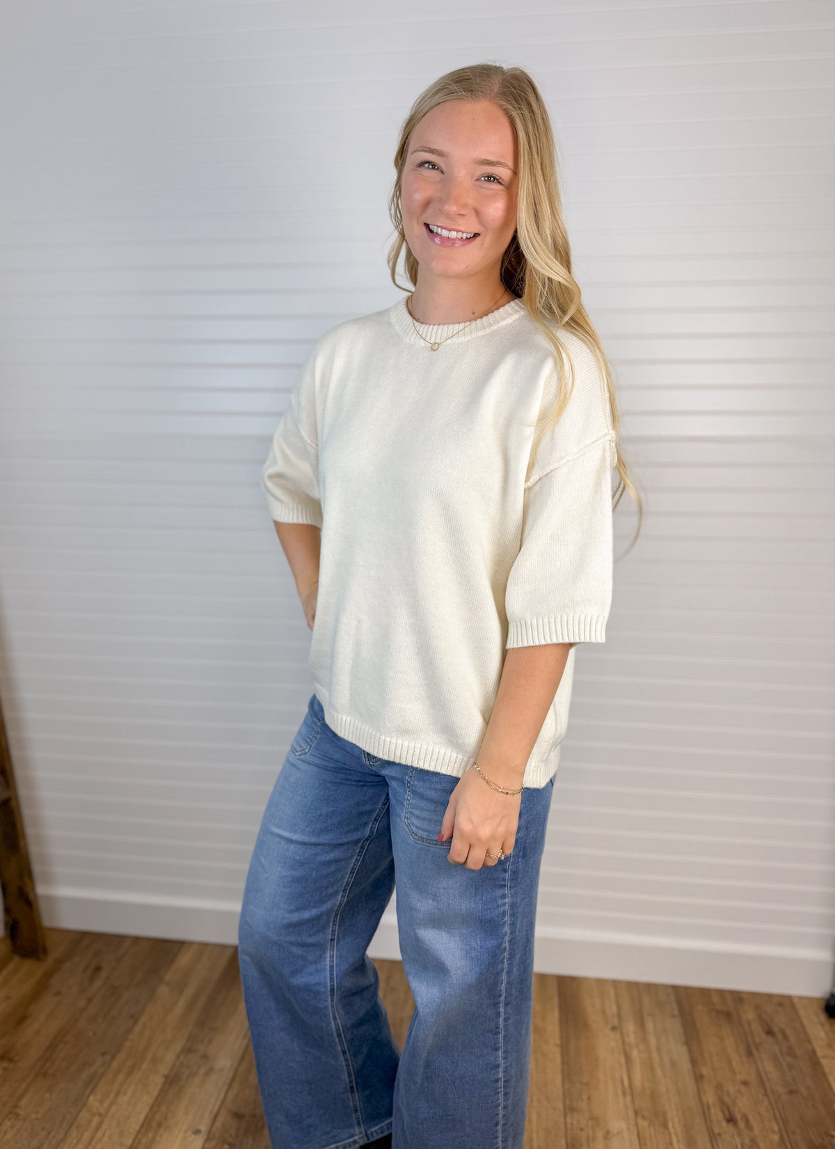 Half Sleeve Sweater Top - Ivory