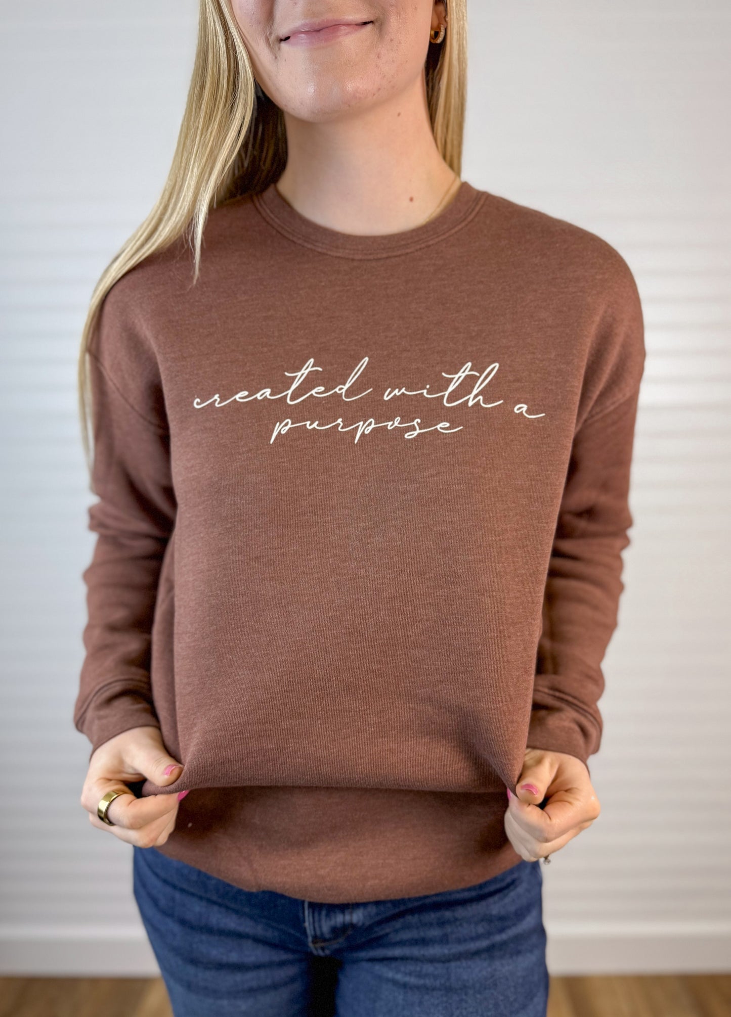 Created With a Purpose Graphic Sweatshirt - Chocolate