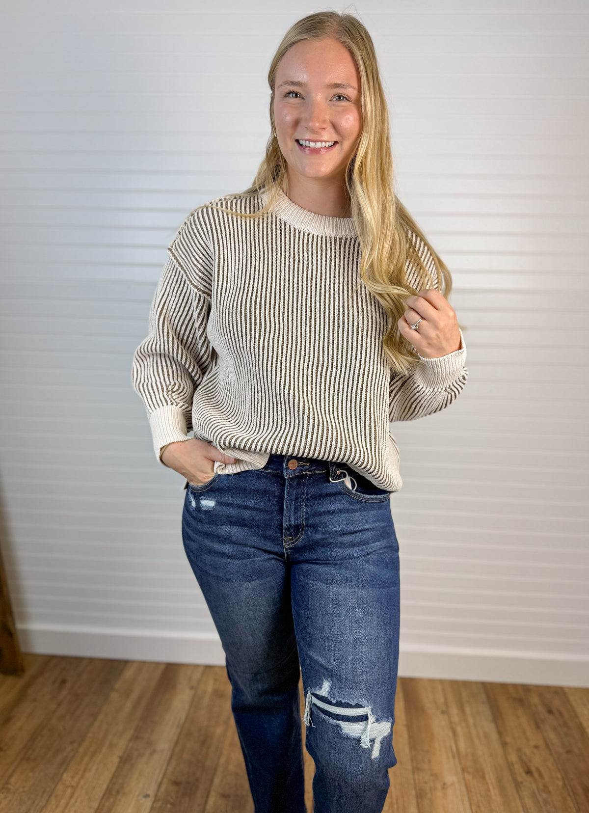 Two Tone Ribbed Sweater - Mocha