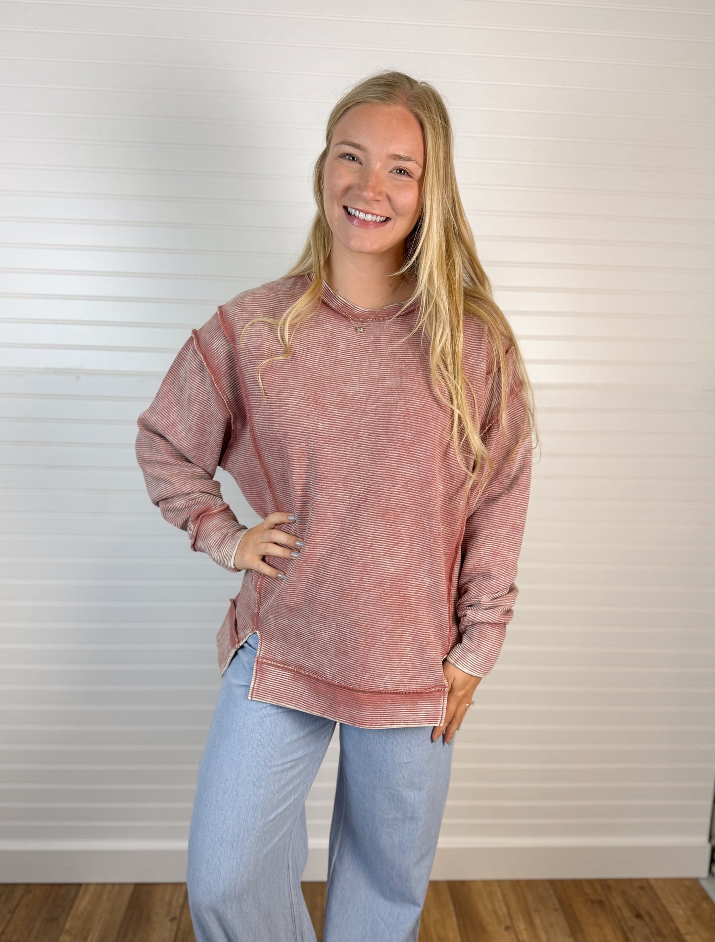 Acid Washed Exposed Seam Pullover (2 colors)
