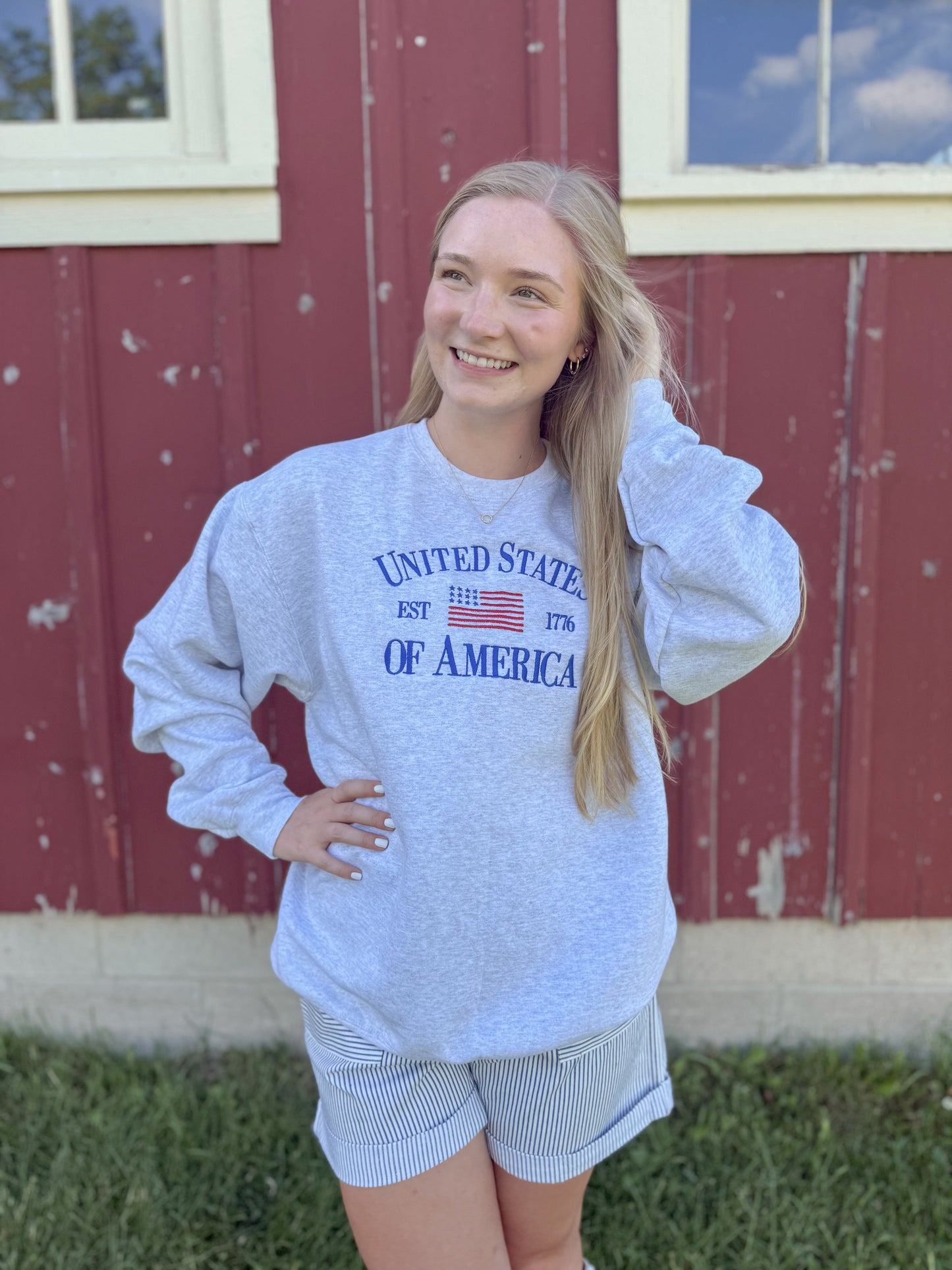 USA Embroidered Crewneck - Ash Grey