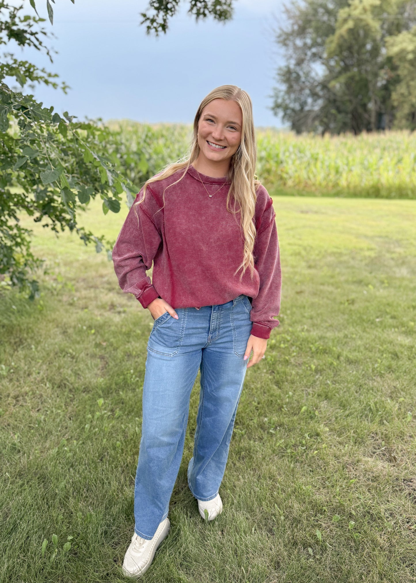 Acid Washed Exposed Seam Pullover (3 colors)