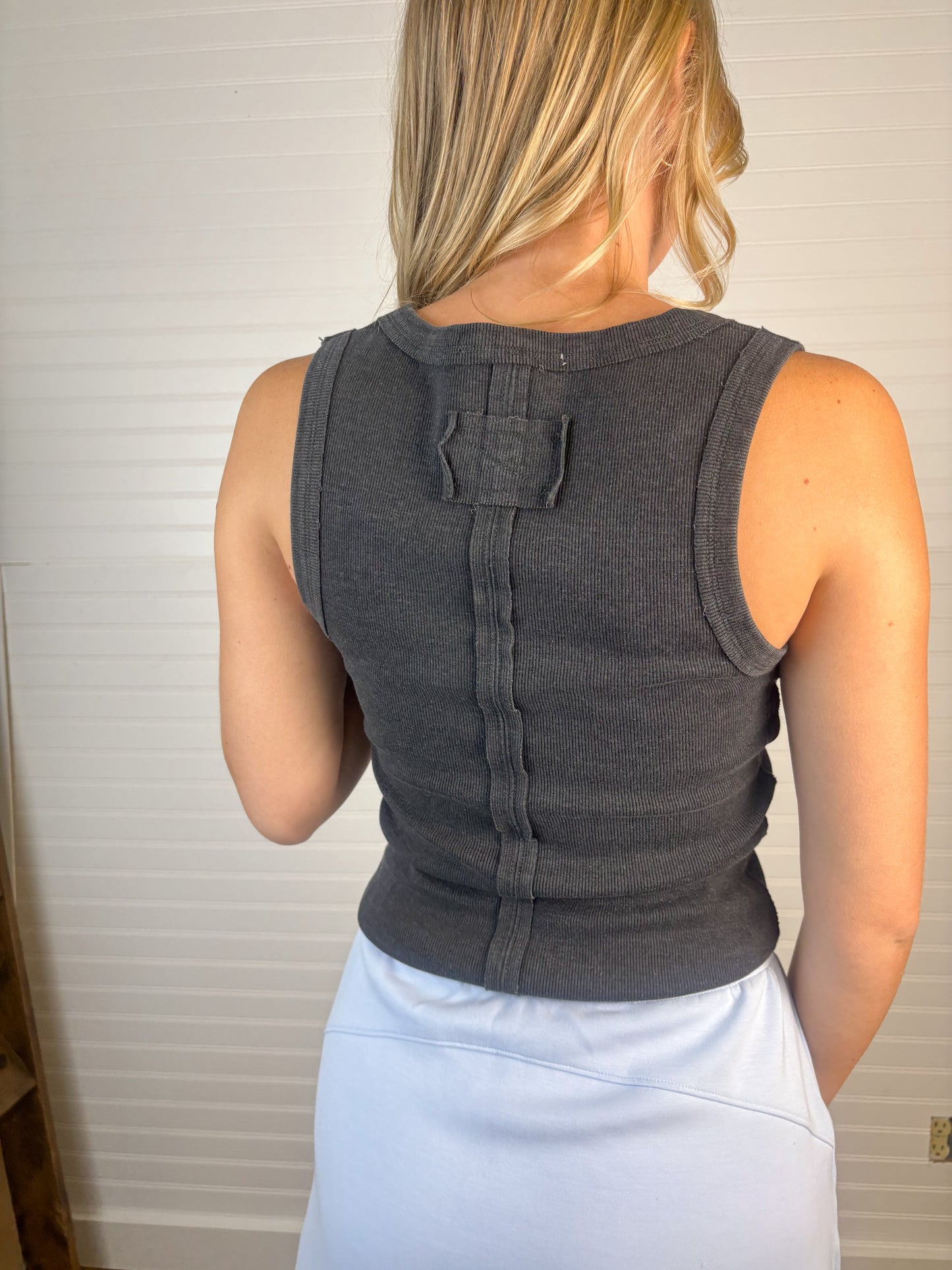Mineral Washed Ribbed Tank - Black