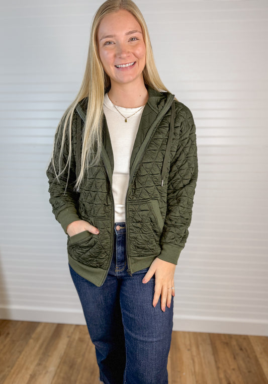 Quilted Zip-Up Jacket - Olive