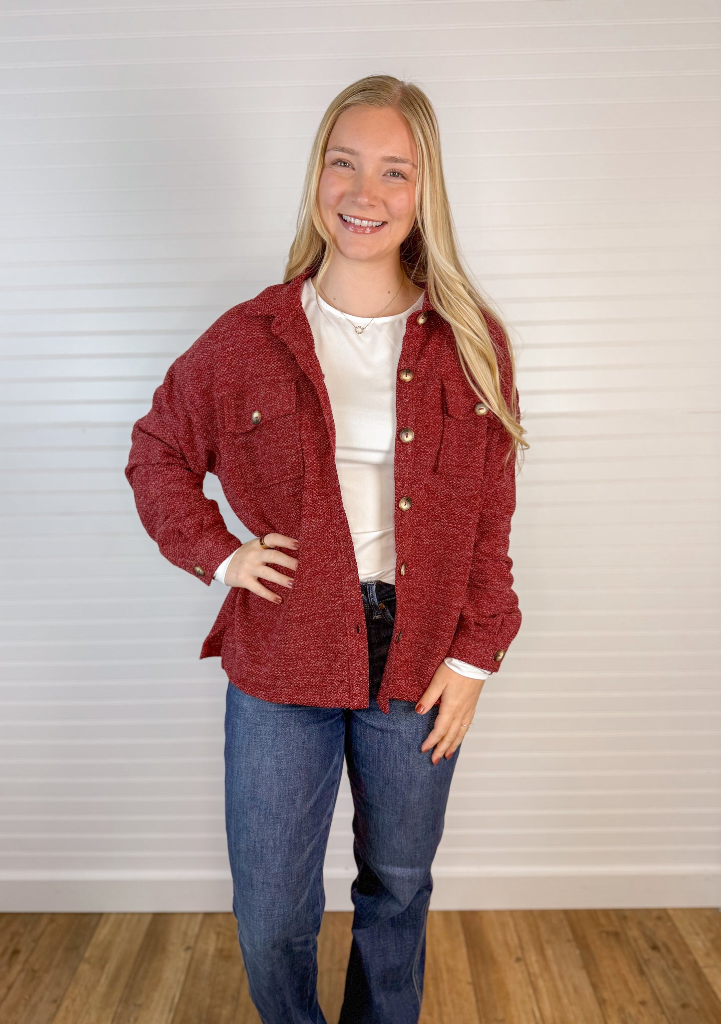 Lightweight Button Up Shacket - Burgundy