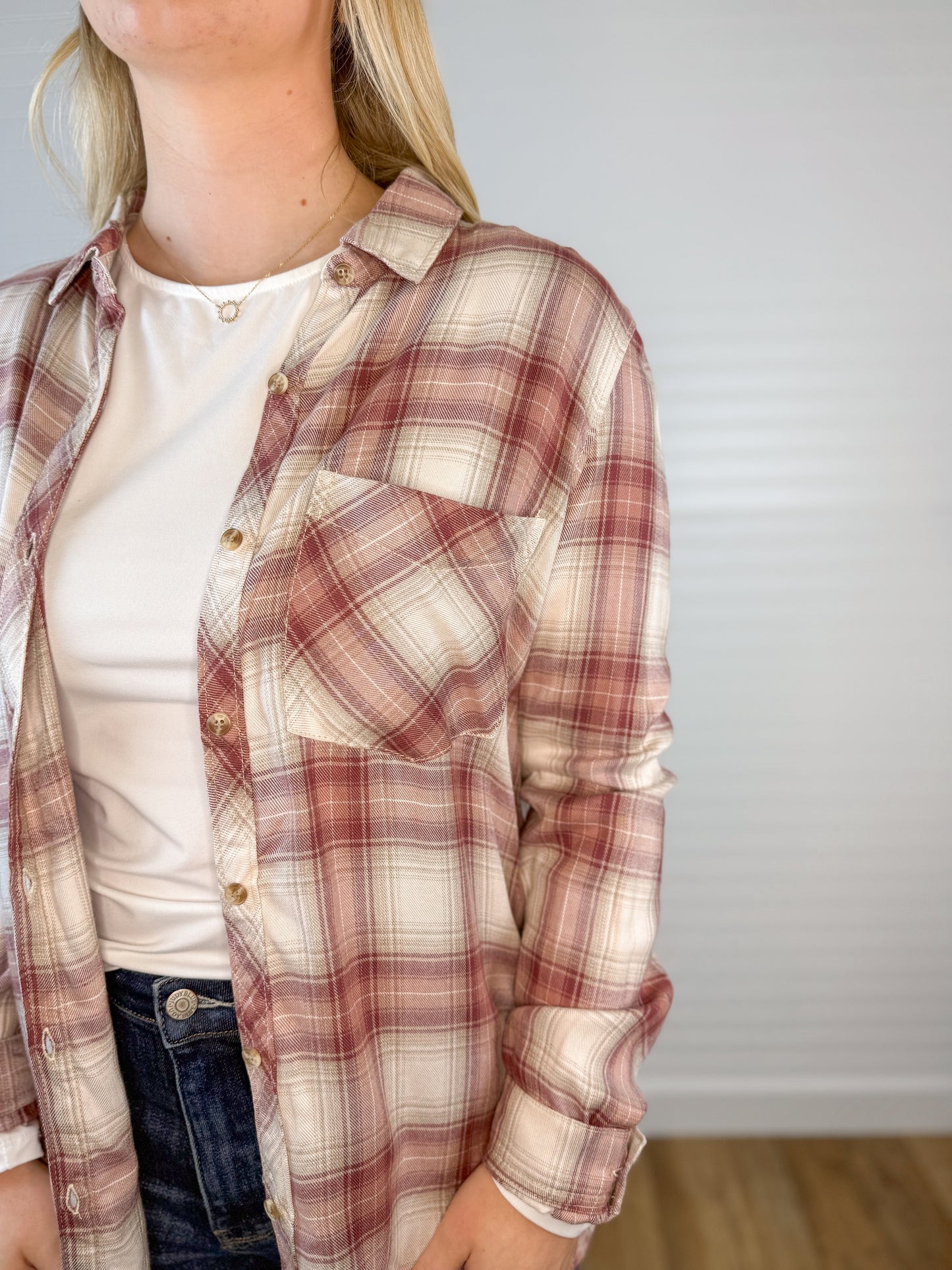 Plaid Long Sleeve Flannel - Berry