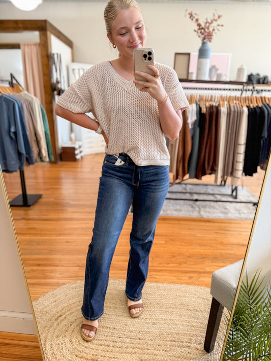 Midrise Side Seam Straight Leg Denim