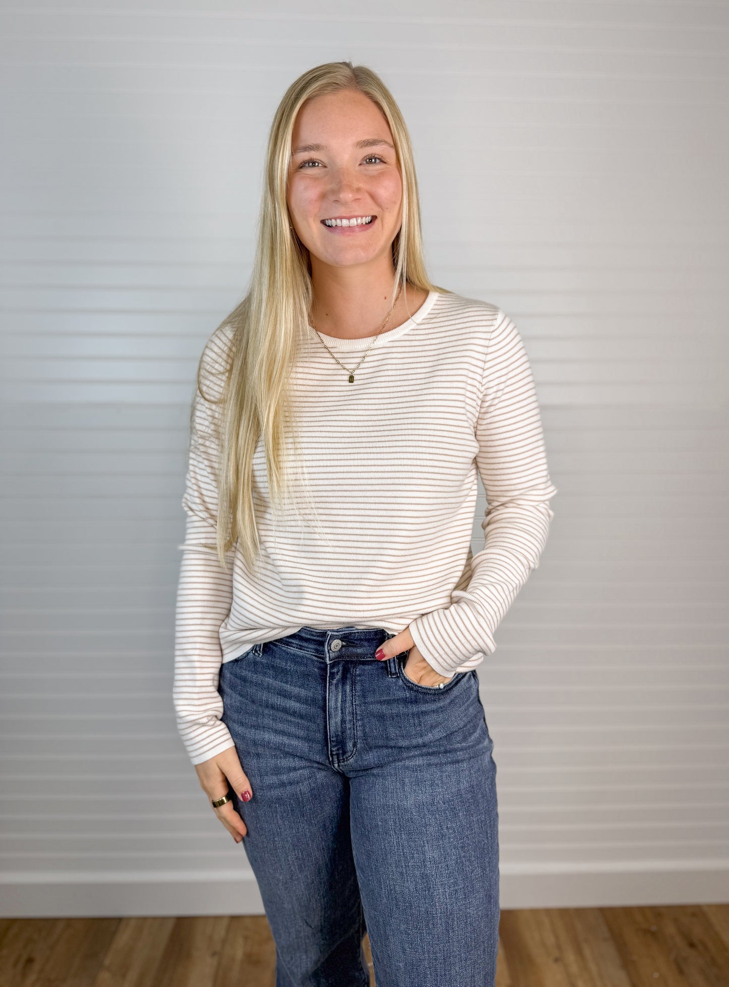 Pinstriped Sweater Long Sleeve - Taupe/Ivory