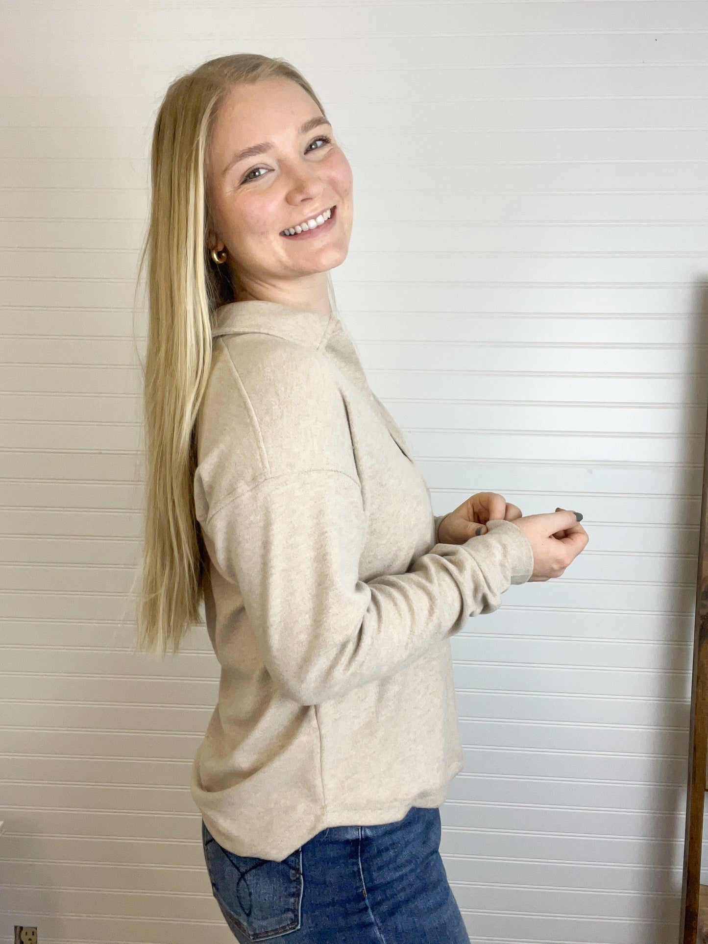 Taylor Long Sleeve Collar Top - Taupe