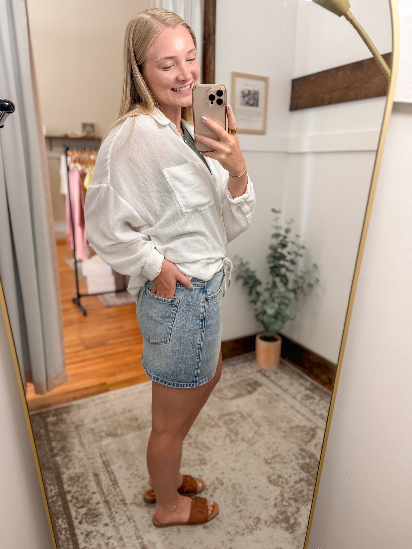 Midrise Drawstring Denim Skirt - Light Wash