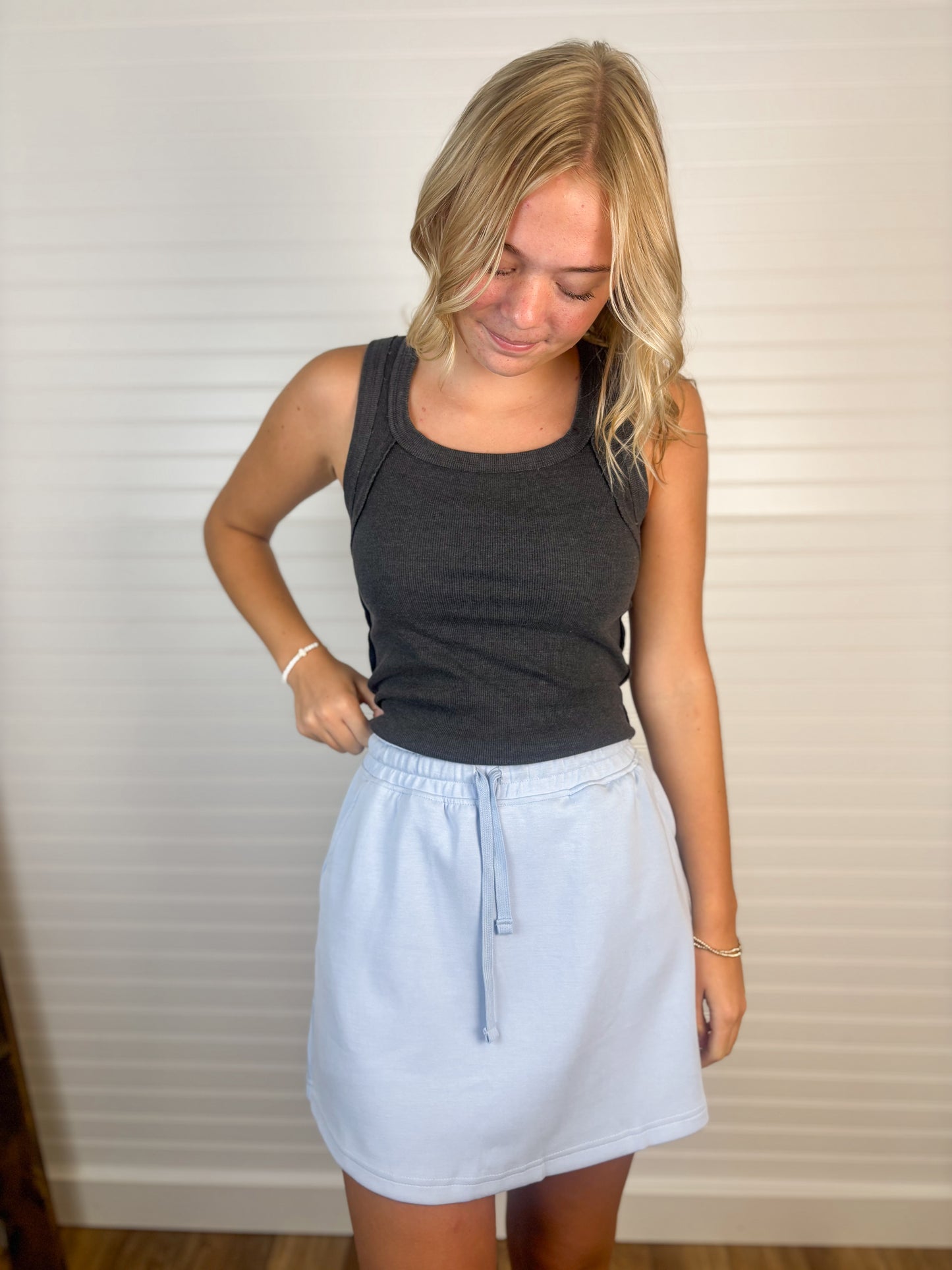 Mineral Washed Ribbed Tank - Black