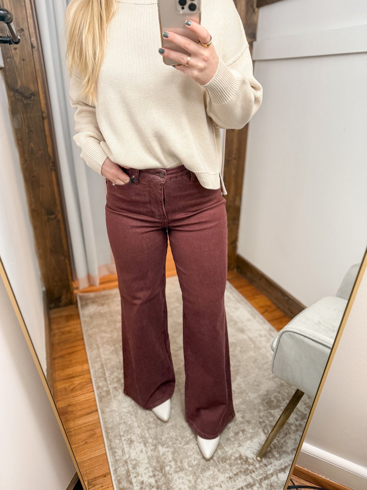 High Rise Retro Wide Leg - Burgundy