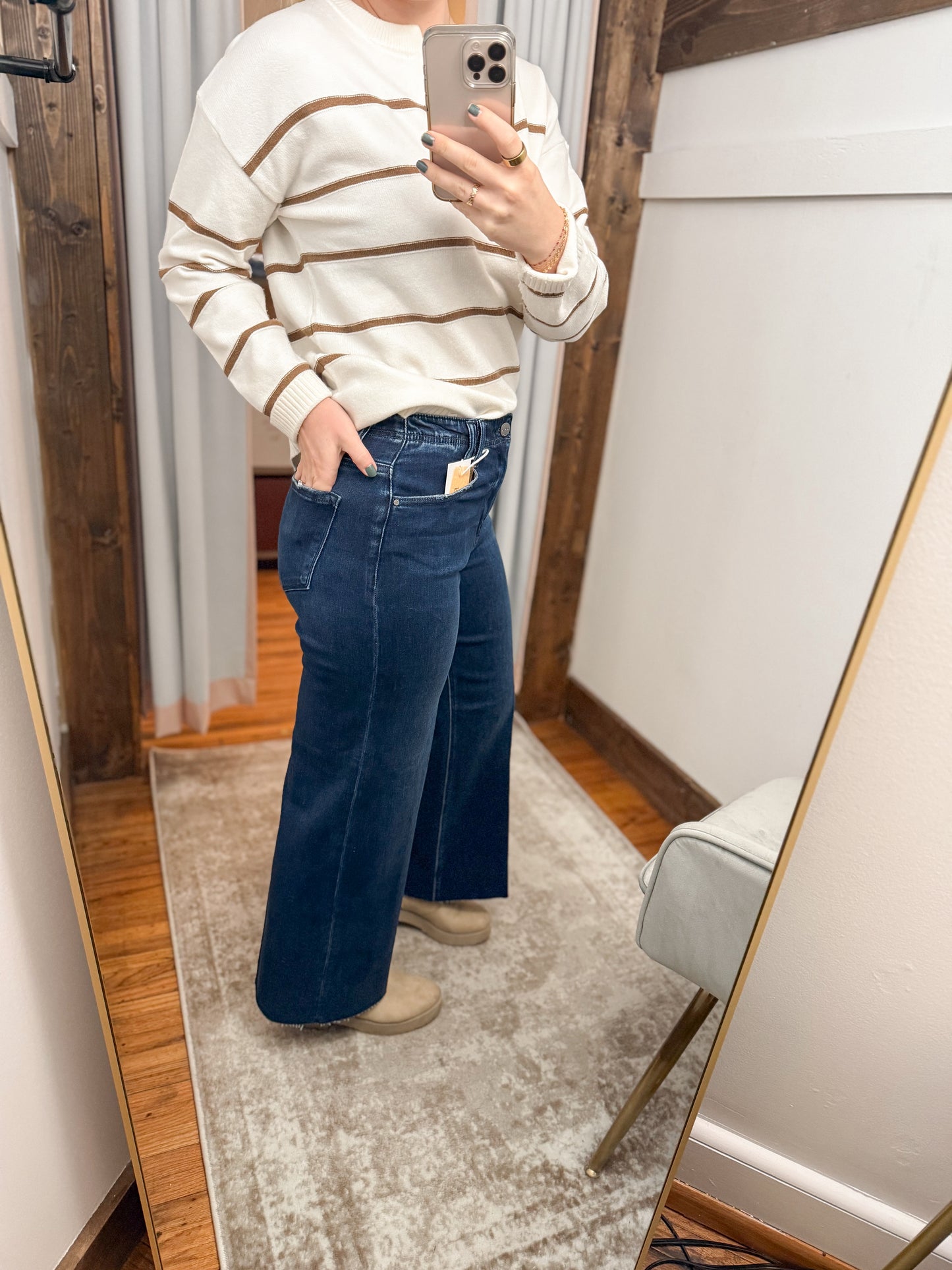 High Rise Ankle Wide Crease Denim