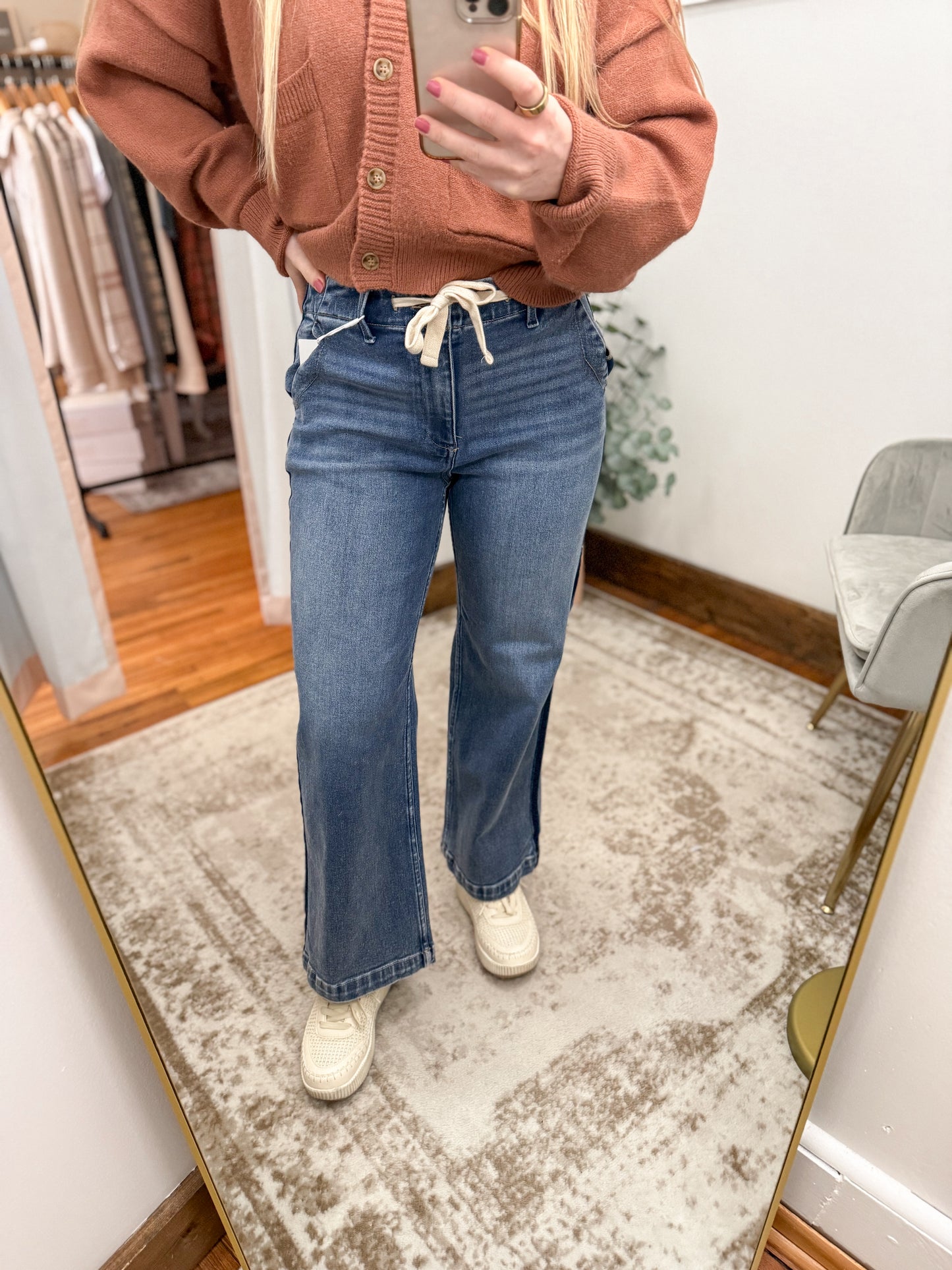 Elastic Band Cropped Wide Leg Denim