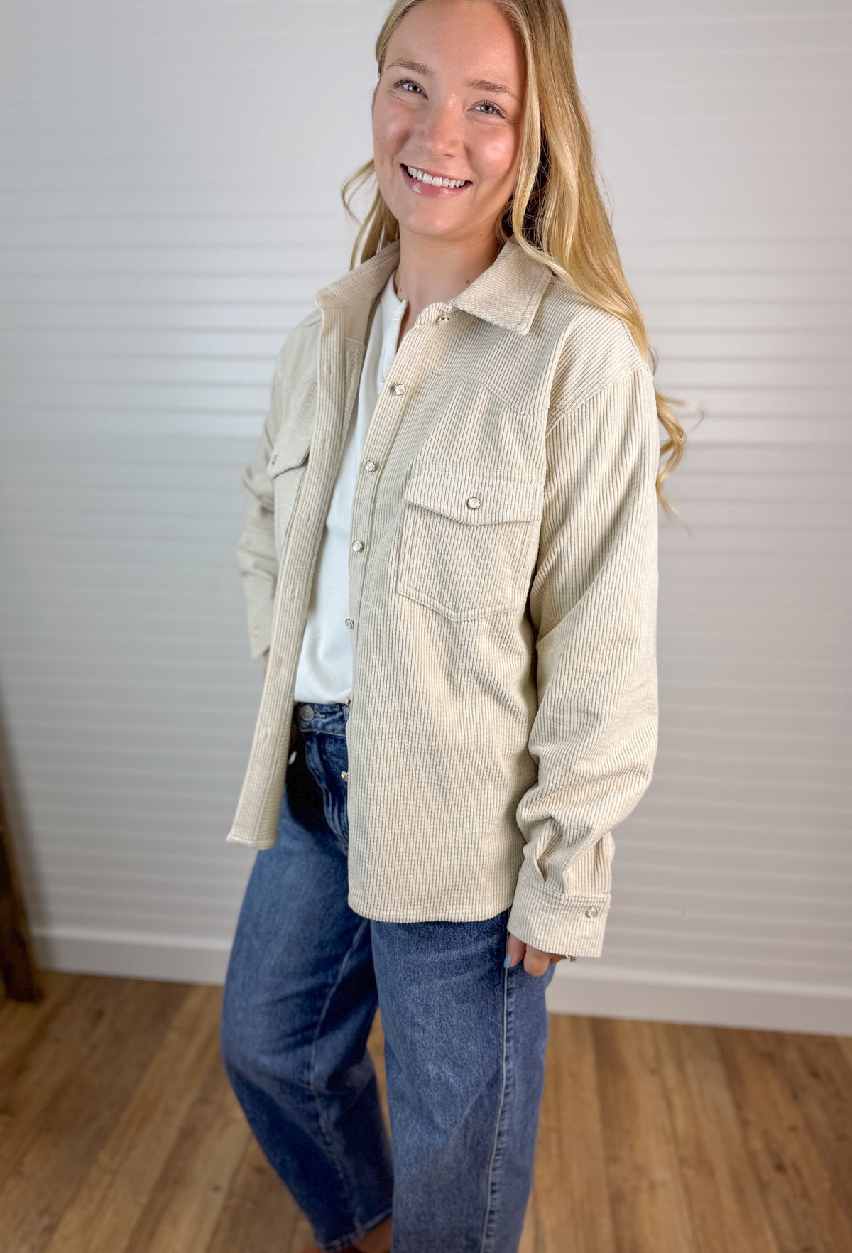 Corduroy Oversized Shacket - Oatmeal