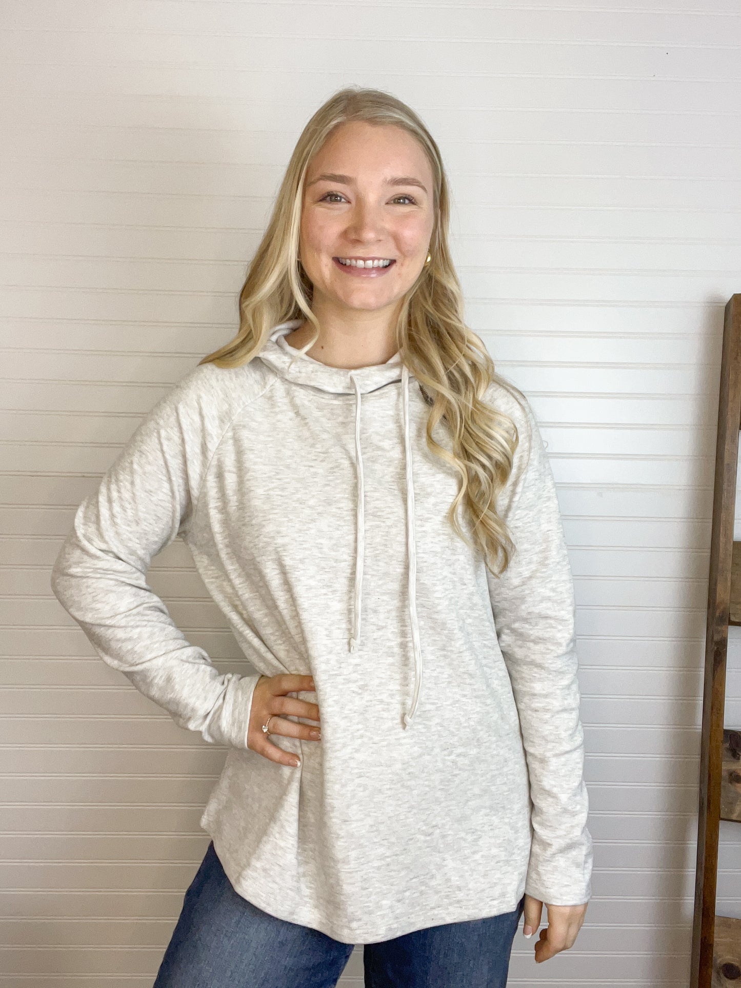 Asymmetrical Raglan Hoodie - White/Gray