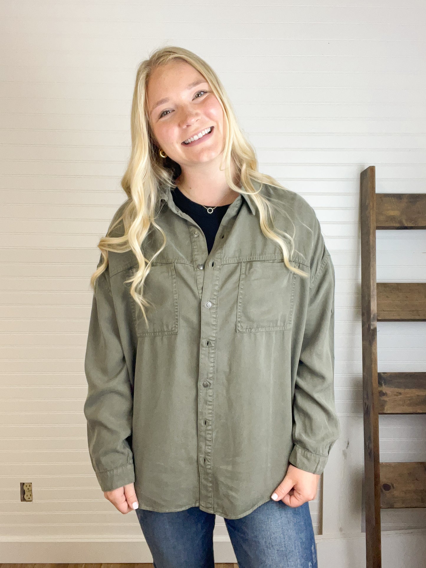 Oversized Tencel Shirt - Olive