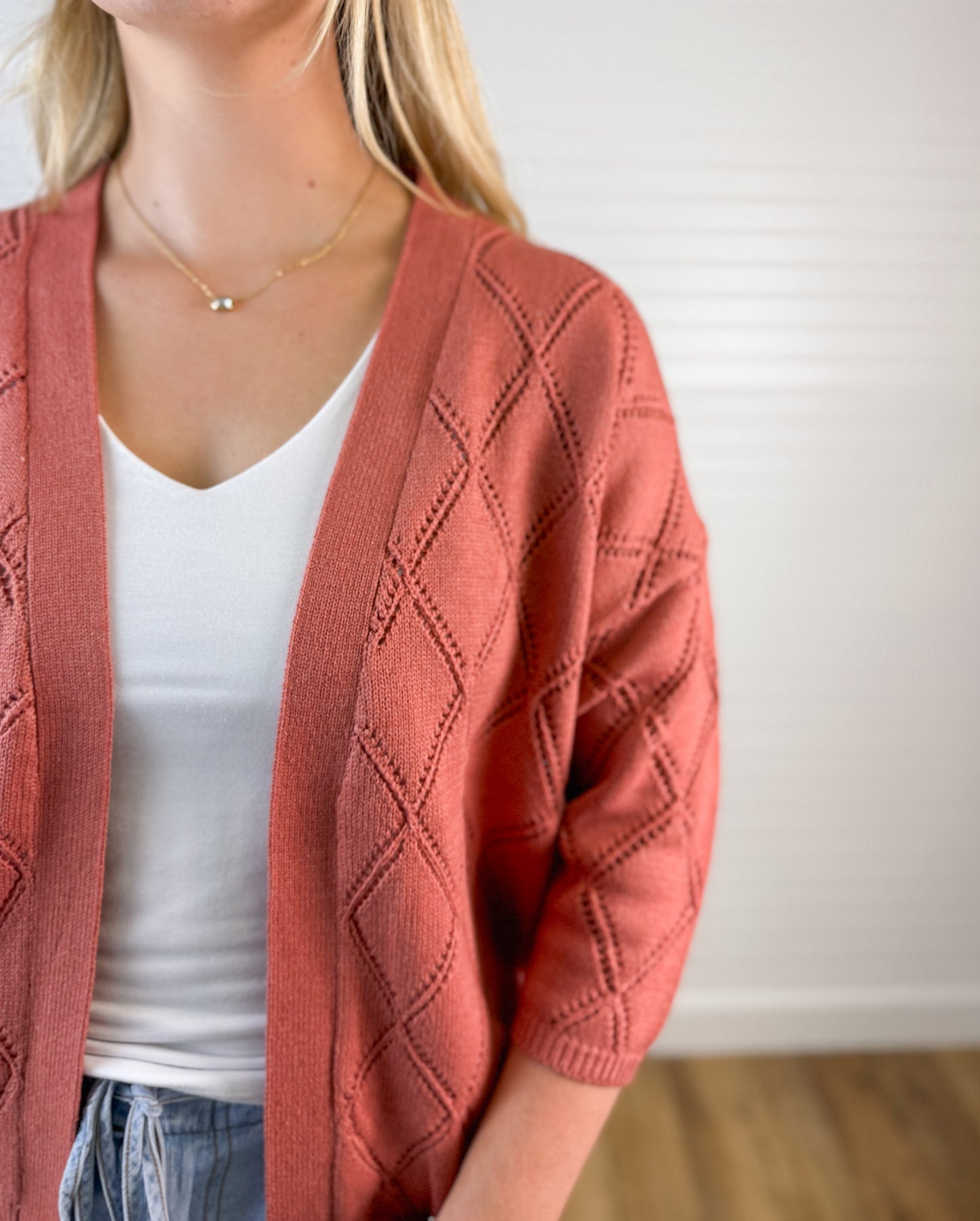 Pointelle Knit Cardigan - Terracotta