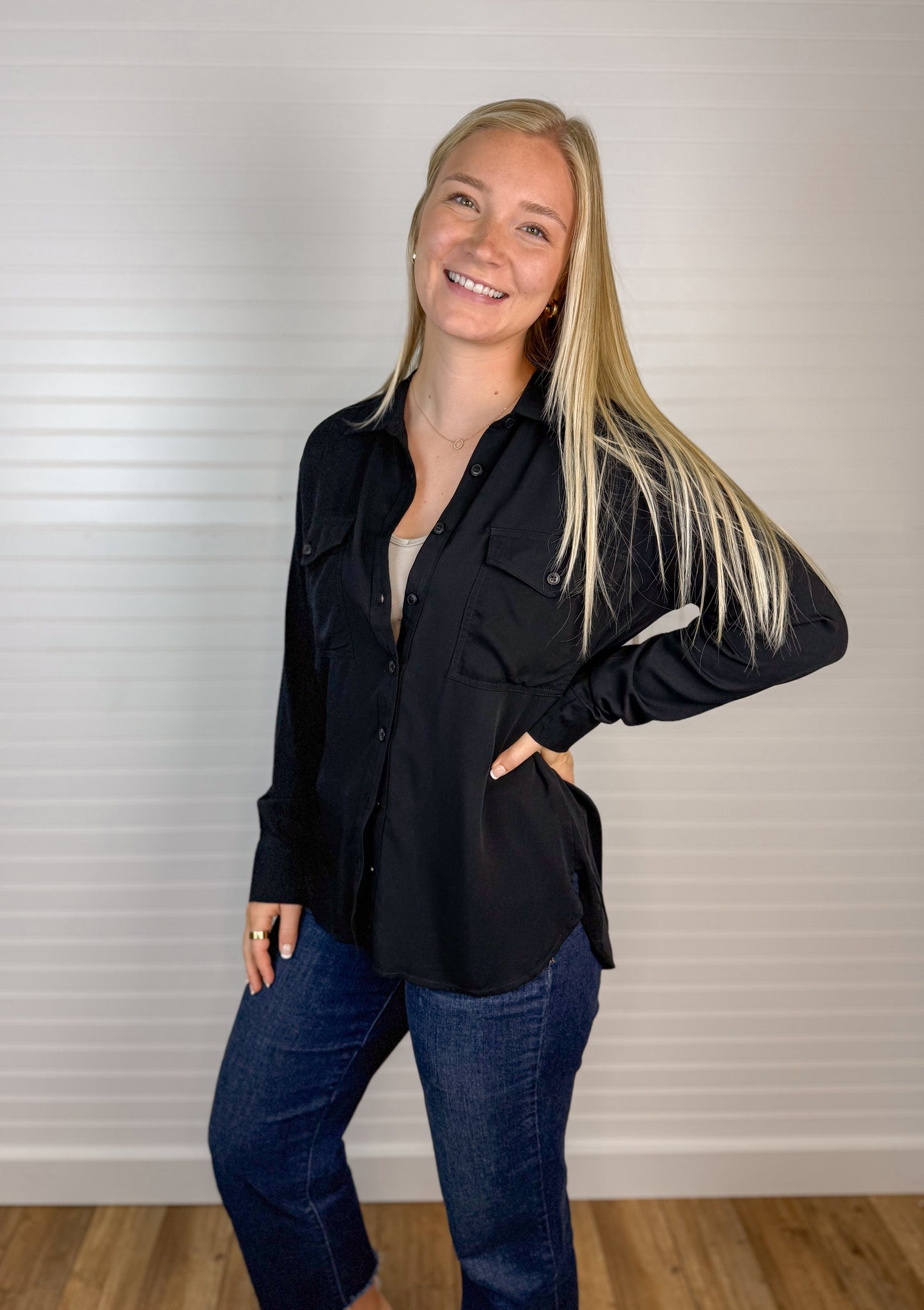 Classic Button Down Top - Black